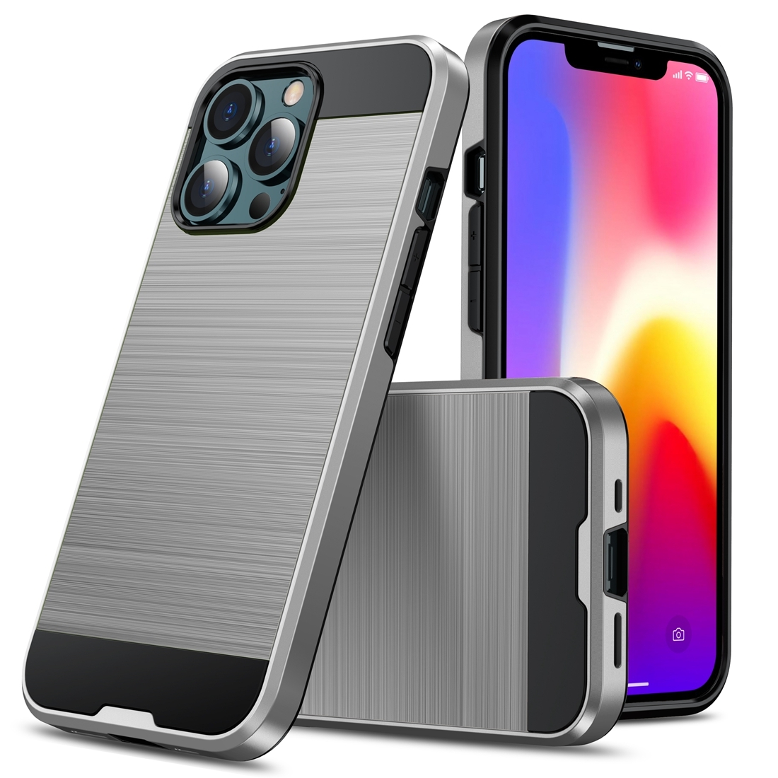 For iPhone 13 Brushed Texture Shockproof Protective Case(Silver) - Shopkiz.com