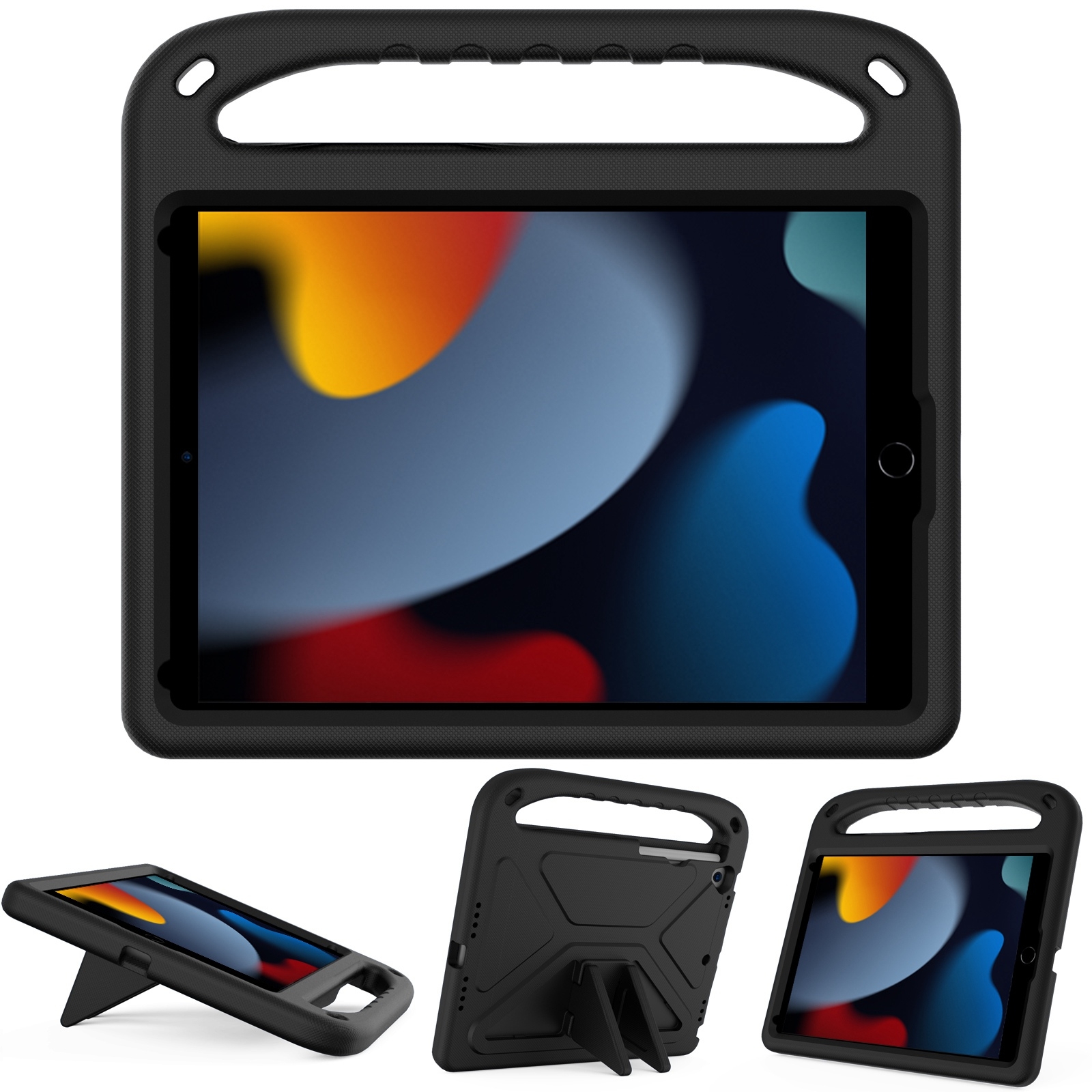 For iPad 10.2 2021 / 2020 / 2019 Handle Portable EVA Shockproof Protective Case with Triangle Holder(Black) - Shopkiz.com