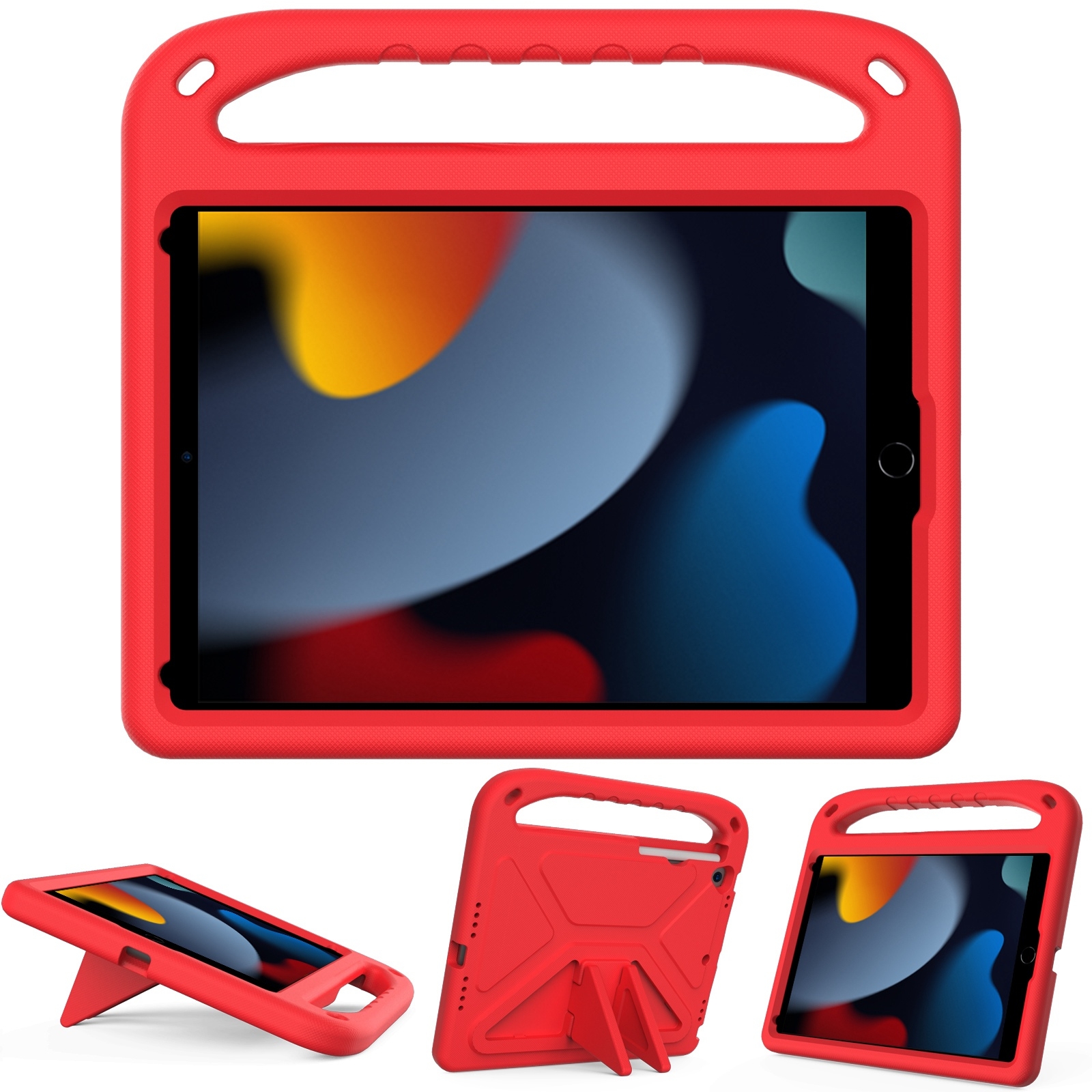 For iPad 10.2 2021 / 2020 / 2019 Handle Portable EVA Shockproof Protective Case with Triangle Holder(Red) - Shopkiz.com