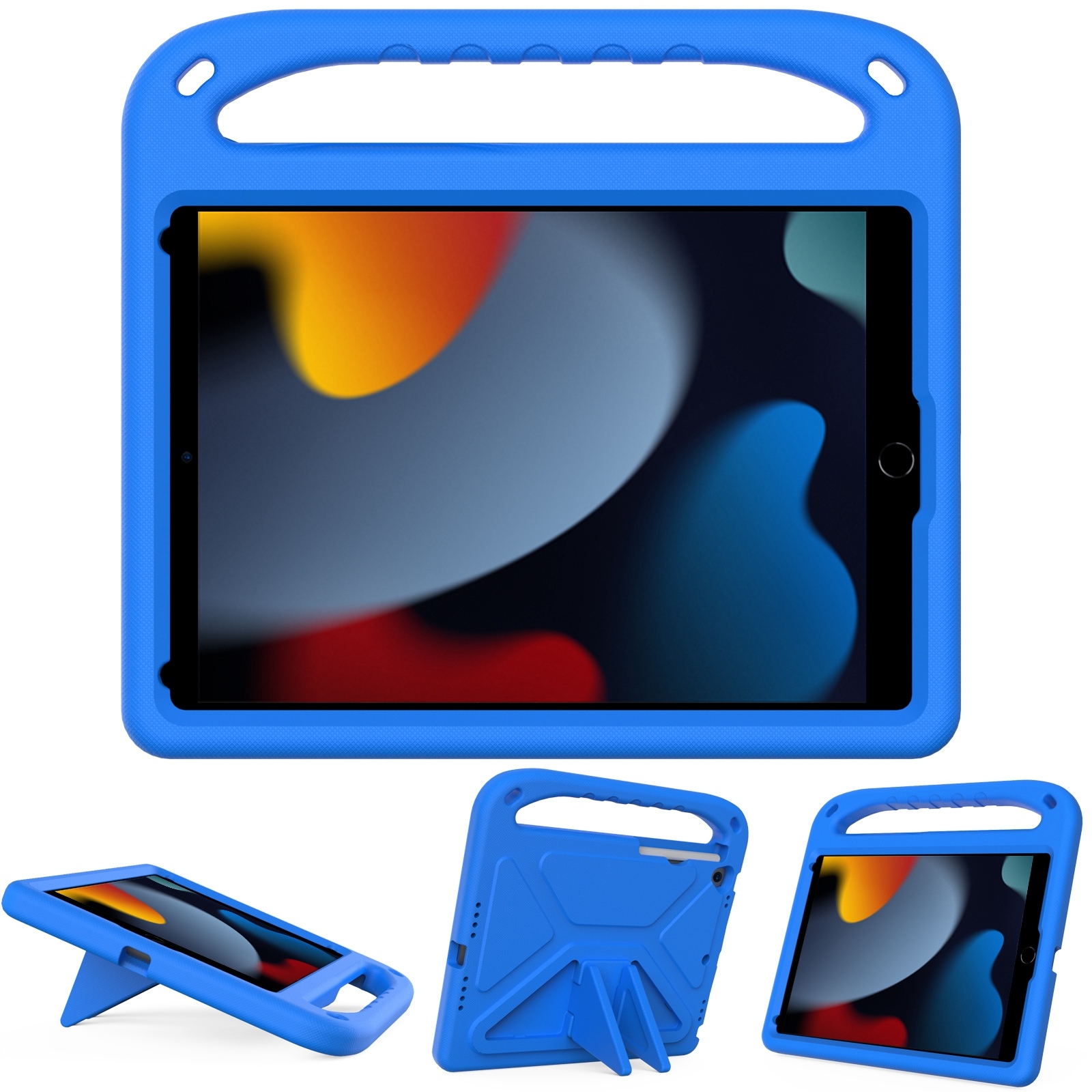 For iPad 10.2 2021 / 2020 / 2019 Handle Portable EVA Shockproof Protective Case with Triangle Holder(Blue) - Shopkiz.com