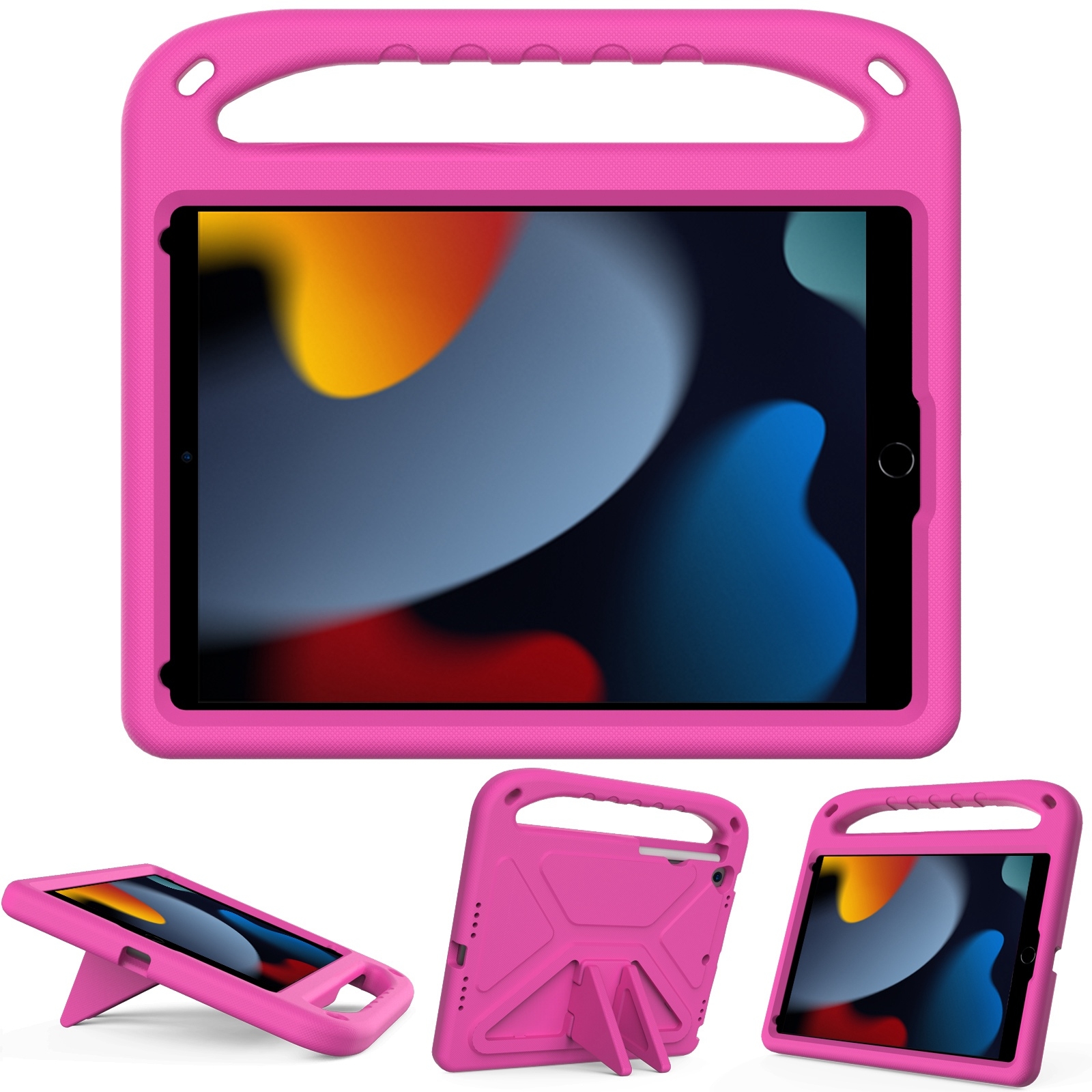For iPad 10.2 2021 / 2020 / 2019 Handle Portable EVA Shockproof Protective Case with Triangle Holder(Rose Red) - Shopkiz.com