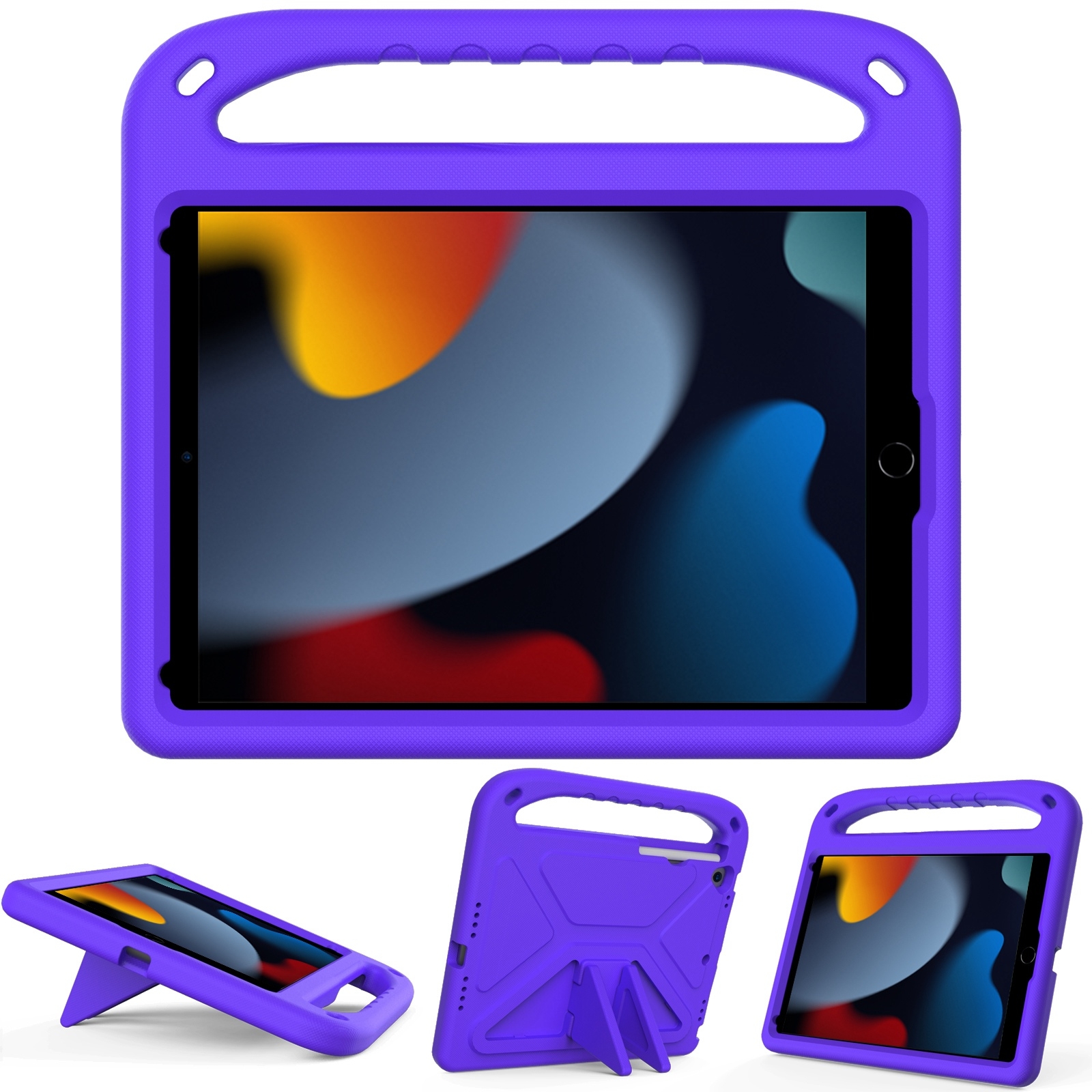 For iPad 10.2 2021 / 2020 / 2019 Handle Portable EVA Shockproof Protective Case with Triangle Holder(Purple) - Shopkiz.com