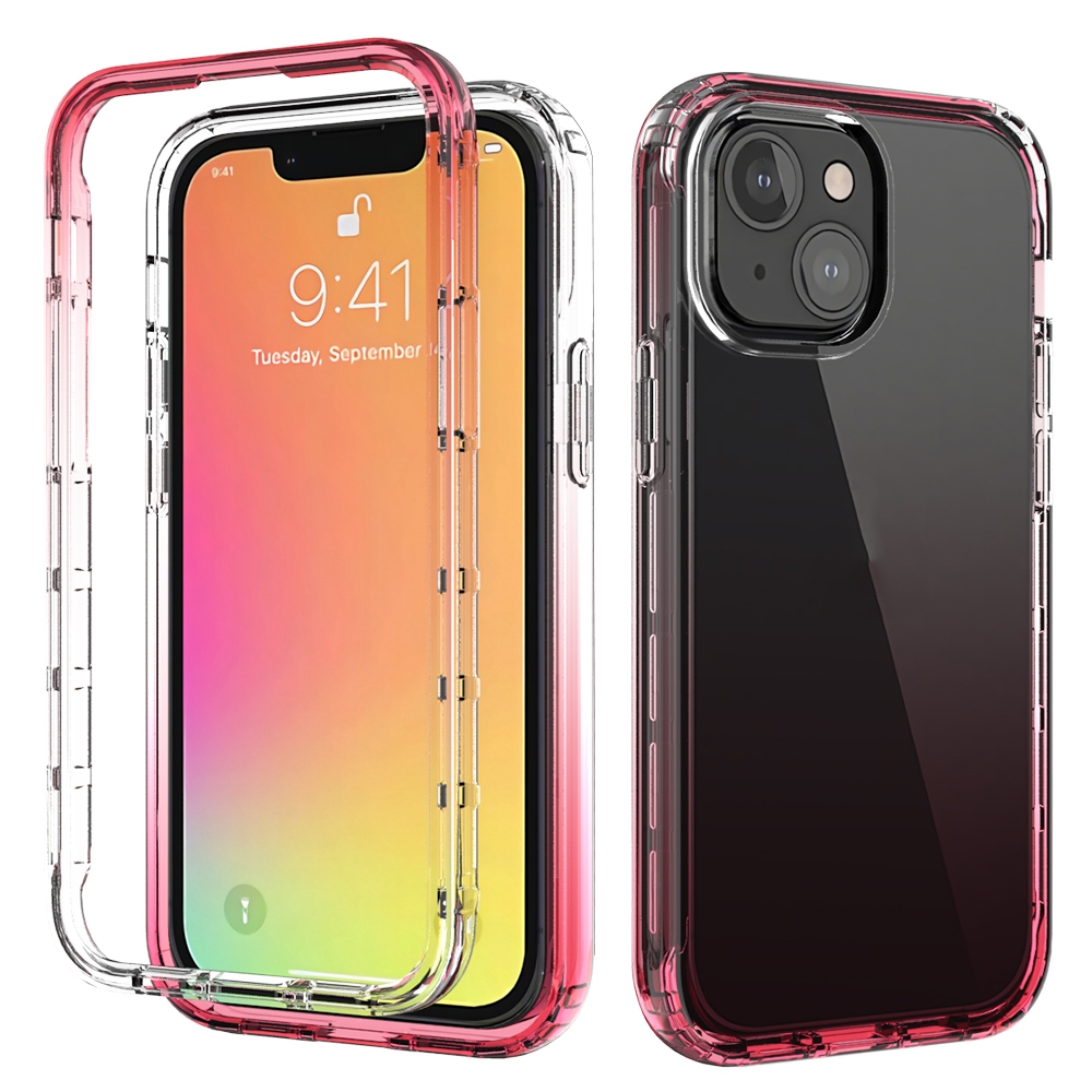 For iPhone 13 mini Shockproof High Transparency Two-color Gradual Change PC+TPU Candy Colors Protective Case (Red) - Shopkiz.com