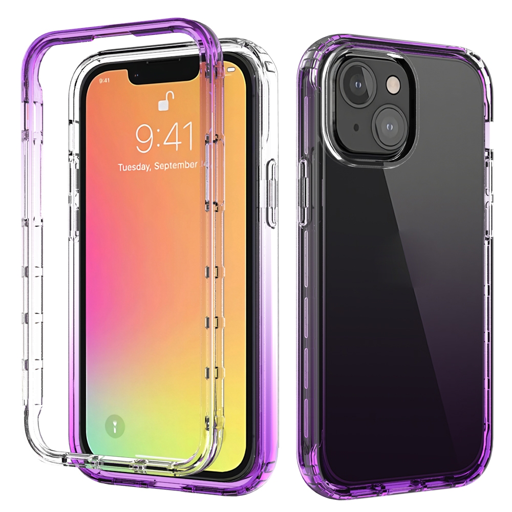 For iPhone 13 mini Shockproof High Transparency Two-color Gradual Change PC+TPU Candy Colors Protective Case (Purple) - Shopkiz.com