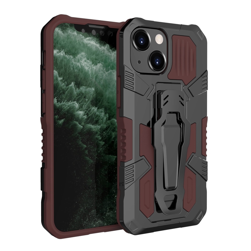 For iPhone 13 mini Machine Armor Warrior Shockproof PC + TPU Protective Case (Brown) - Shopkiz.com