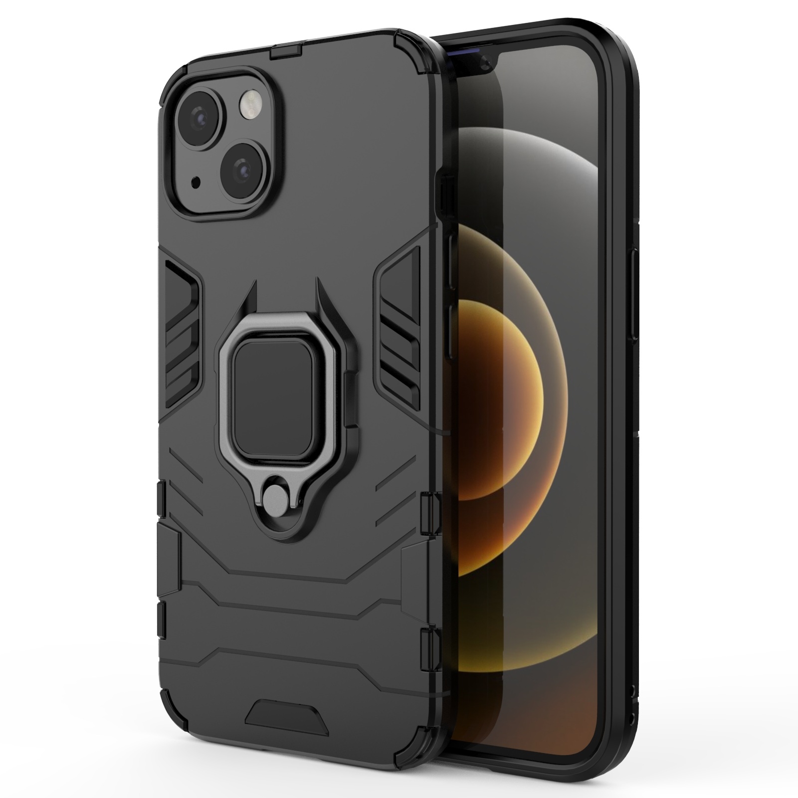 For iPhone 13 Shockproof PC + TPU Protective Case with Magnetic Ring Holder(Black) - Shopkiz.com
