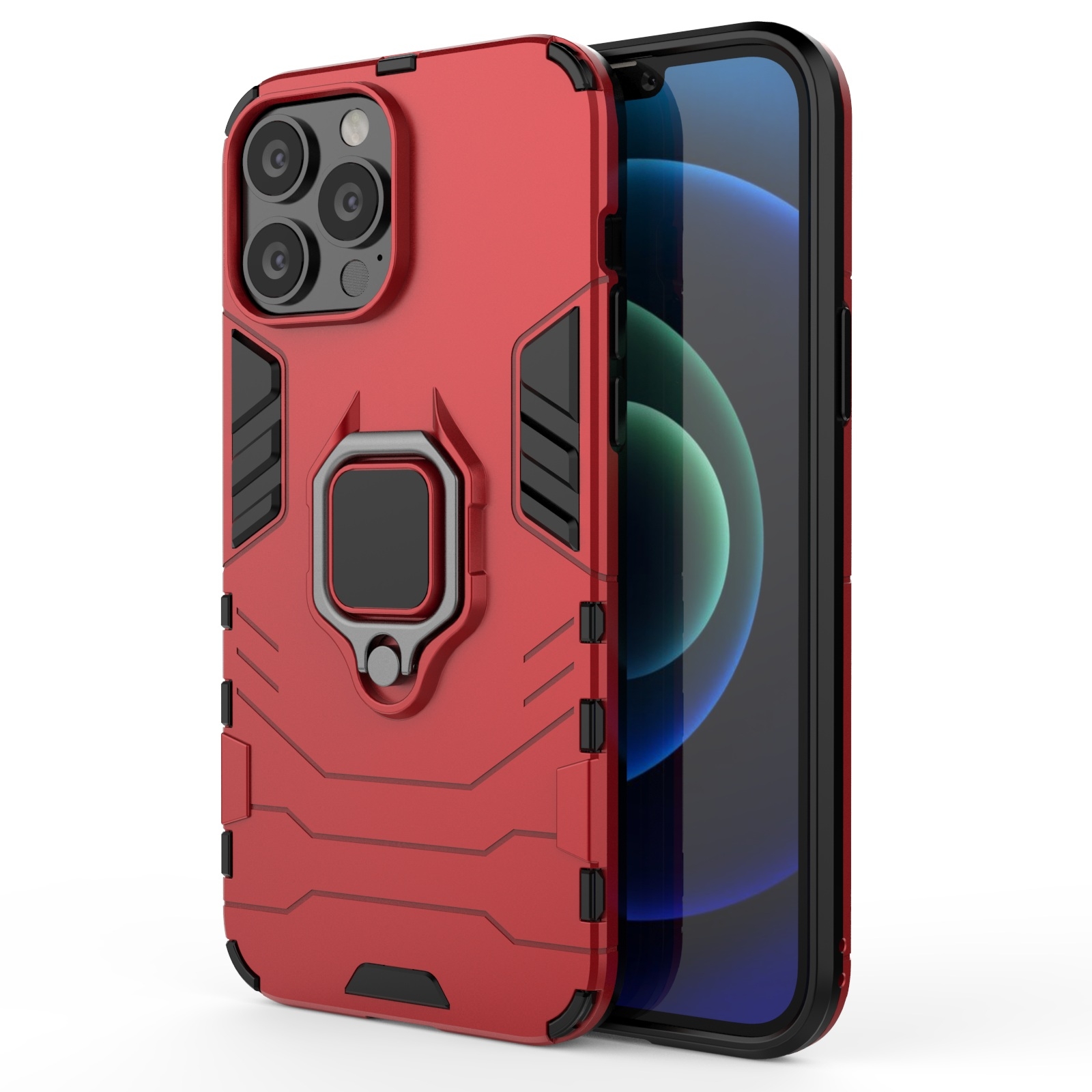 For iPhone 13 Pro Max Shockproof PC + TPU Protective Case with Magnetic Ring Holder (Red) - Shopkiz.com