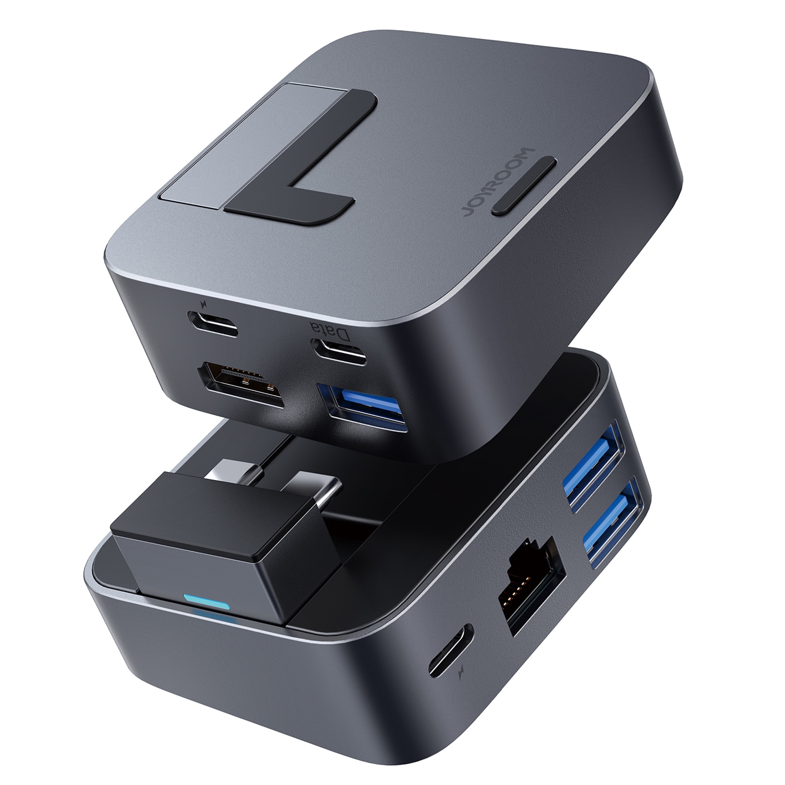 JOYROOM S-H121 8 In 1 Multi-function J-Cube Magnetic USB HUB Docking Station Holder(Grey) - Shopkiz.com