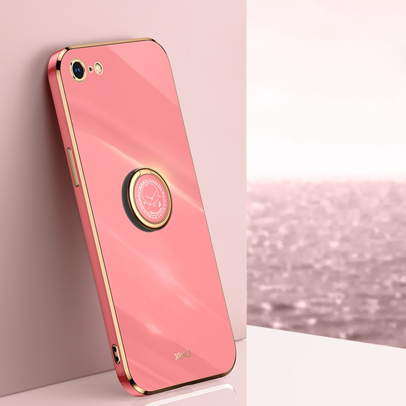 XINLI Straight Edge 6D Electroplate TPU Phone Case with Ring Holder For iPhone 6 Plus / 6s Plus(Hawthorn Red) - Shopkiz.com
