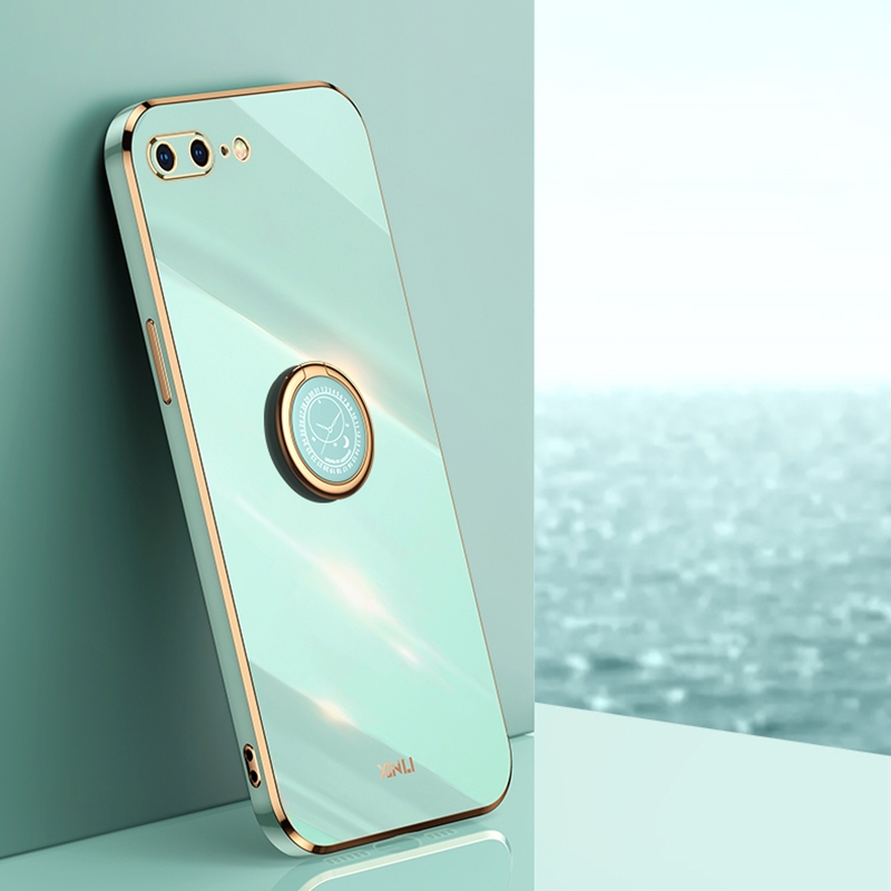 XINLI Straight Edge 6D Electroplate TPU Phone Case with Ring Holder For iPhone 8 Plus / 7 Plus(Mint Green) - Shopkiz.com