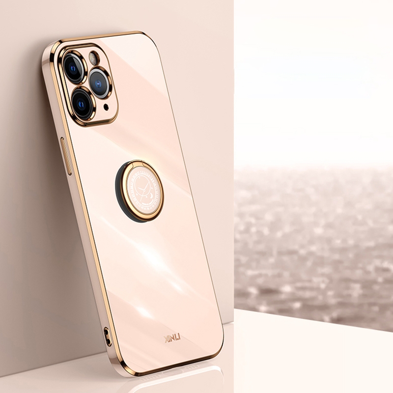 For iPhone 11 Pro XINLI Straight Edge 6D Electroplate TPU Phone Case with Ring Holder (Pink) - Shopkiz.com