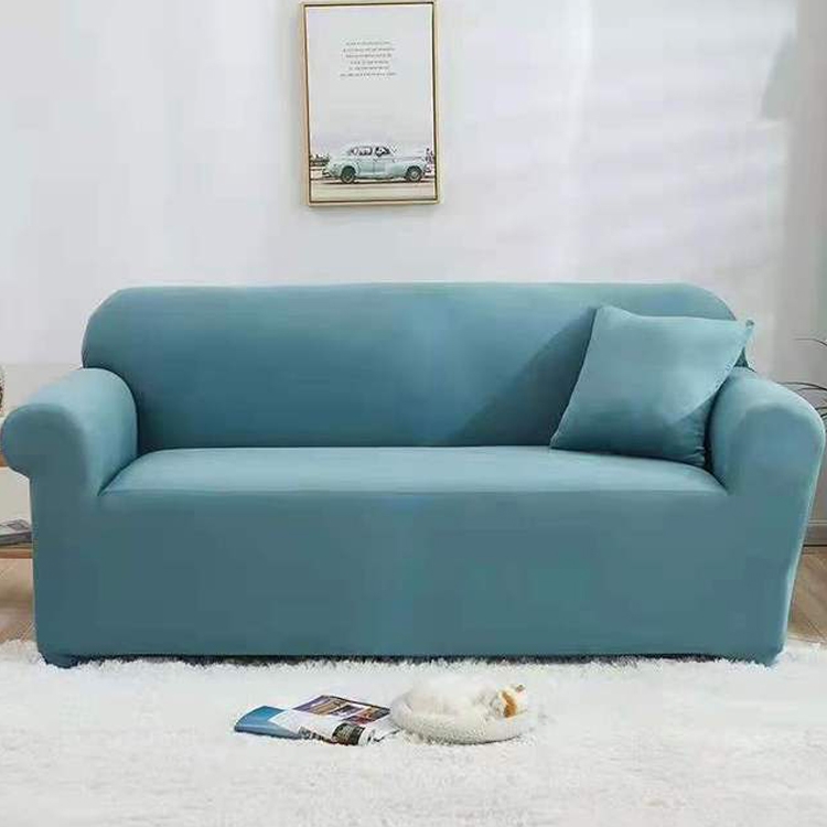 145-185cm Four Seasons Solid Color Elastic Full Coverage Non-slip Sofa Cover(Lake Blue) - Shopkiz.com