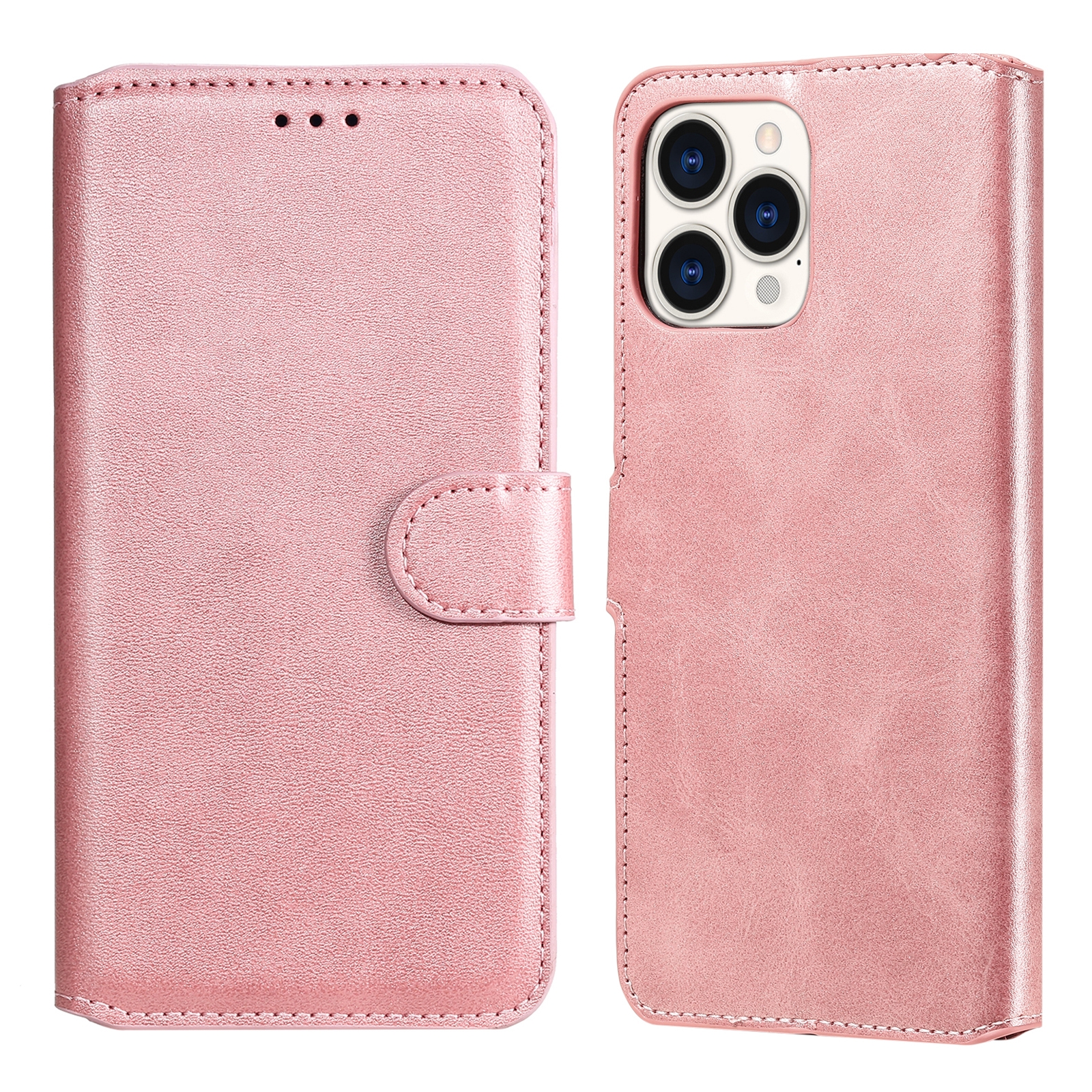 For iPhone 13 Pro Max Classic Calf Texture PU + TPU Horizontal Flip Leather Case with Holder & Card Slots & Wallet (Rose Gold) - Shopkiz.com