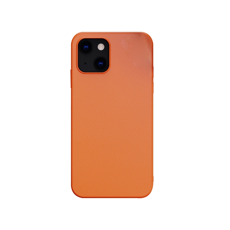 For iPhone 13 mini Plain Skin Leather Phone Case (Orange) - Shopkiz.com