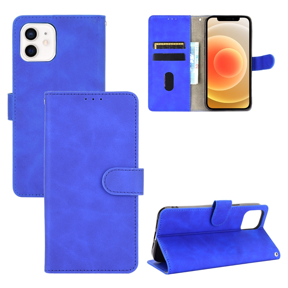 For iPhone 13 Solid Color Skin Feel Magnetic Buckle Horizontal Flip Calf Texture PU Leather Case with Holder & Card Slots & Wallet(Blue) - Shopkiz.com