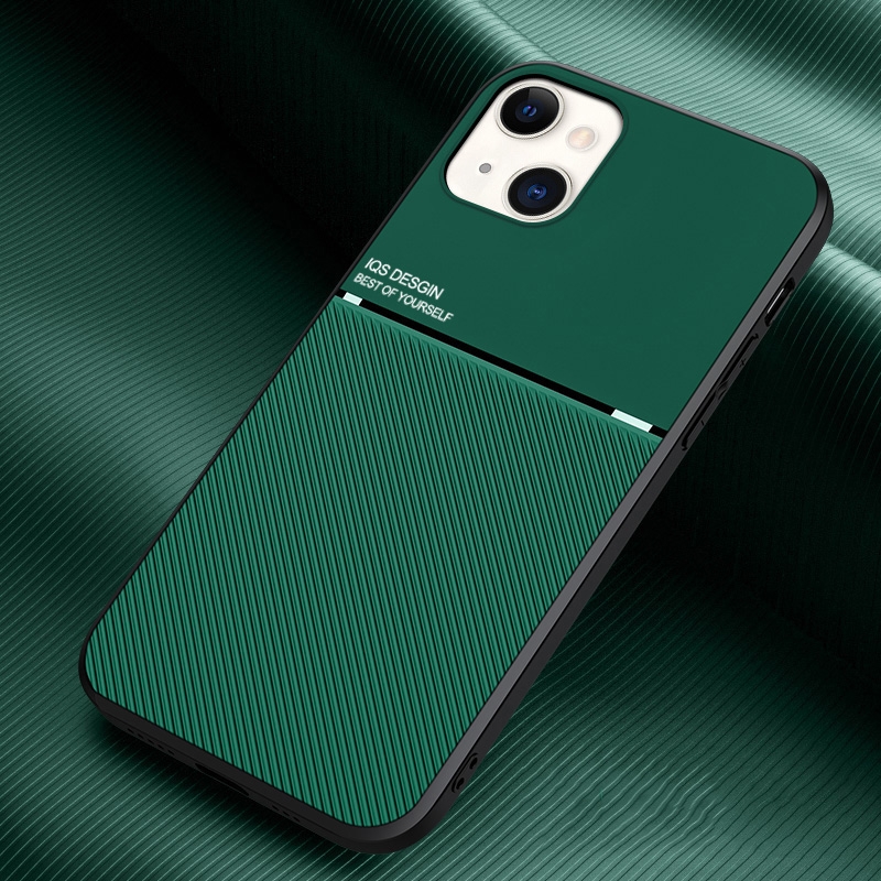 For iPhone 13 Classic Tilt Strip Grain Magnetic Shockproof PC + TPU Case(Green) - Shopkiz.com