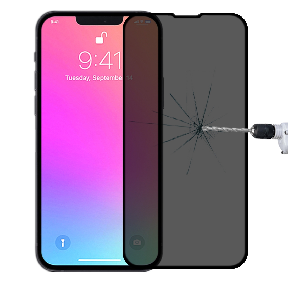For iPhone 14 Plus / 13 Pro Max Anti-peeping Plasma Oil Coated High Aluminum Wear-resistant Tempered Glass Film - Shopkiz.com