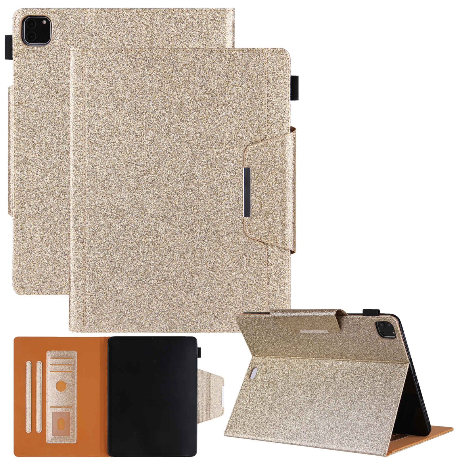 For iPad Pro 12.9 2022 / 2021 / 2020 / 2018 Glitter Powder Horizontal Flip Leather Tablet Case with Holder & Card Slot & Photo Frame & Wallet(Gold) -