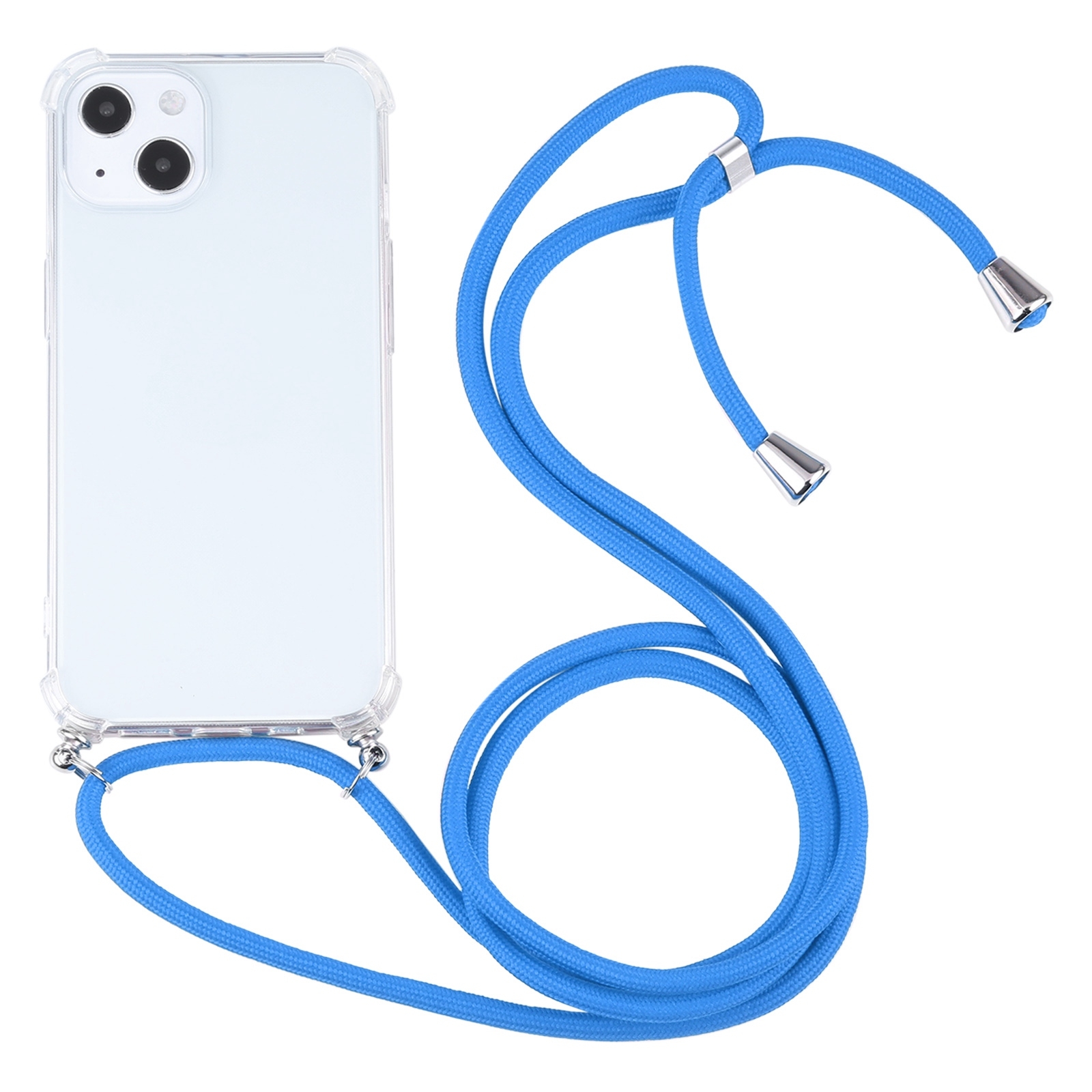 For iPhone 13 Four-corner Shockproof Transparent TPU Protective Case with Lanyard(Blue) - Shopkiz.com