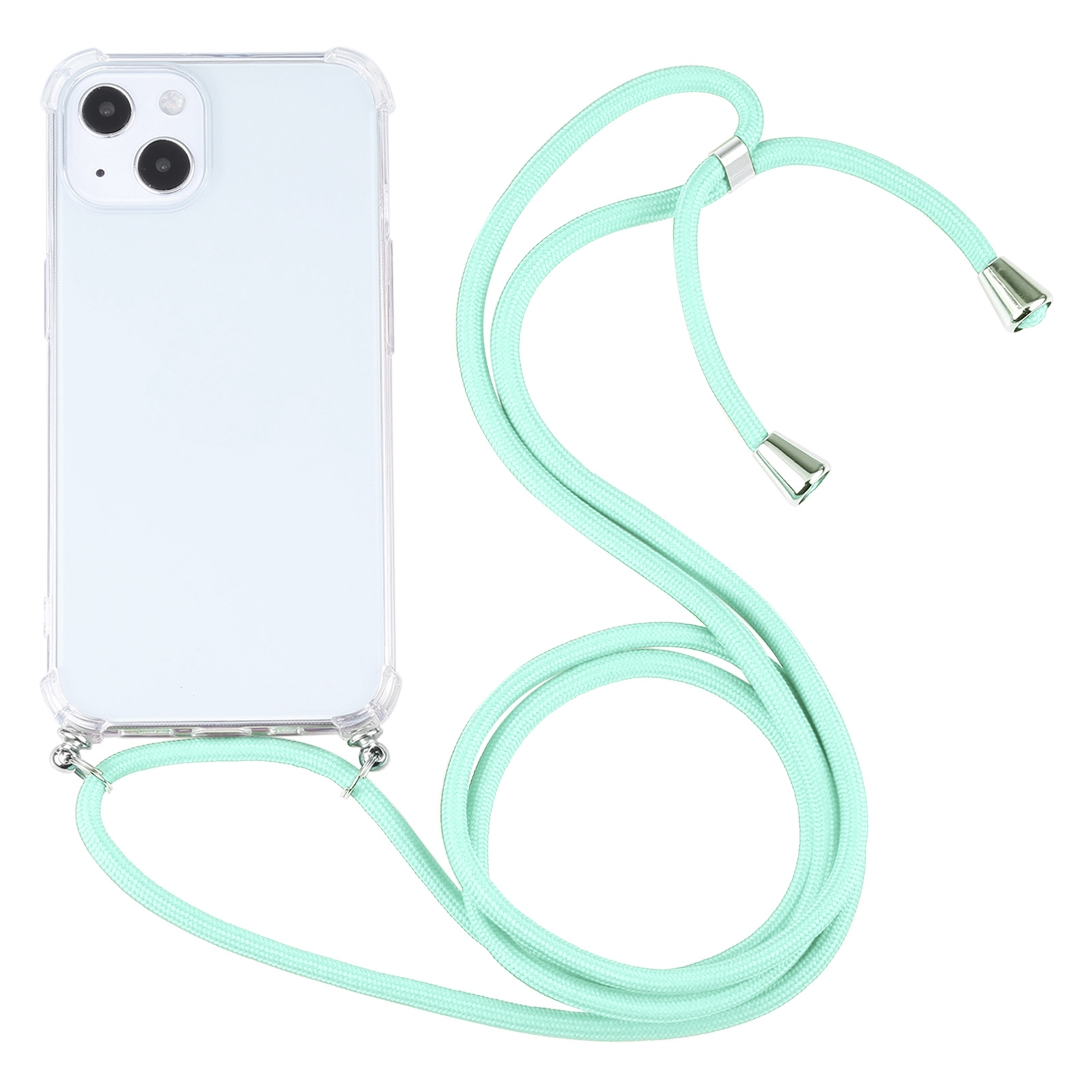 For iPhone 13 Four-corner Shockproof Transparent TPU Protective Case with Lanyard(Mint Green) - Shopkiz.com