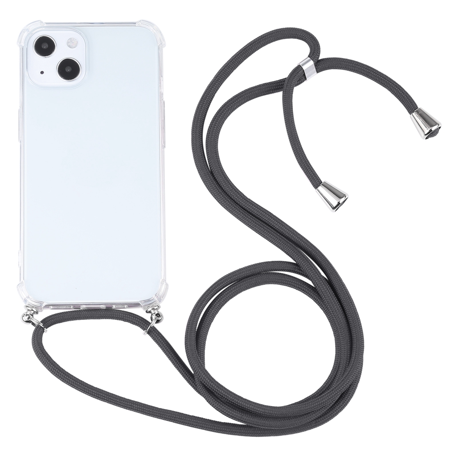 For iPhone 13 Four-corner Shockproof Transparent TPU Protective Case with Lanyard(Grey) - Shopkiz.com