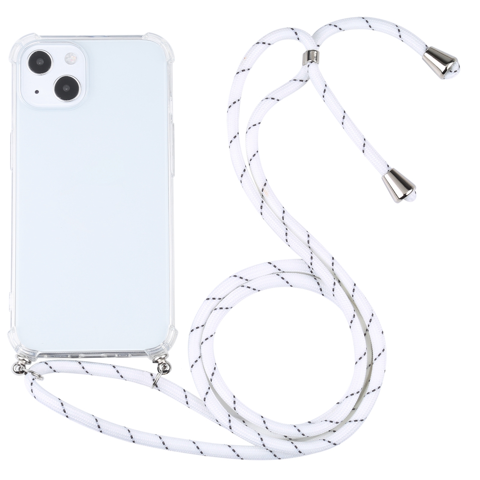 For iPhone 13 Four-corner Shockproof Transparent TPU Protective Case with Lanyard(White Thin Black) - Shopkiz.com