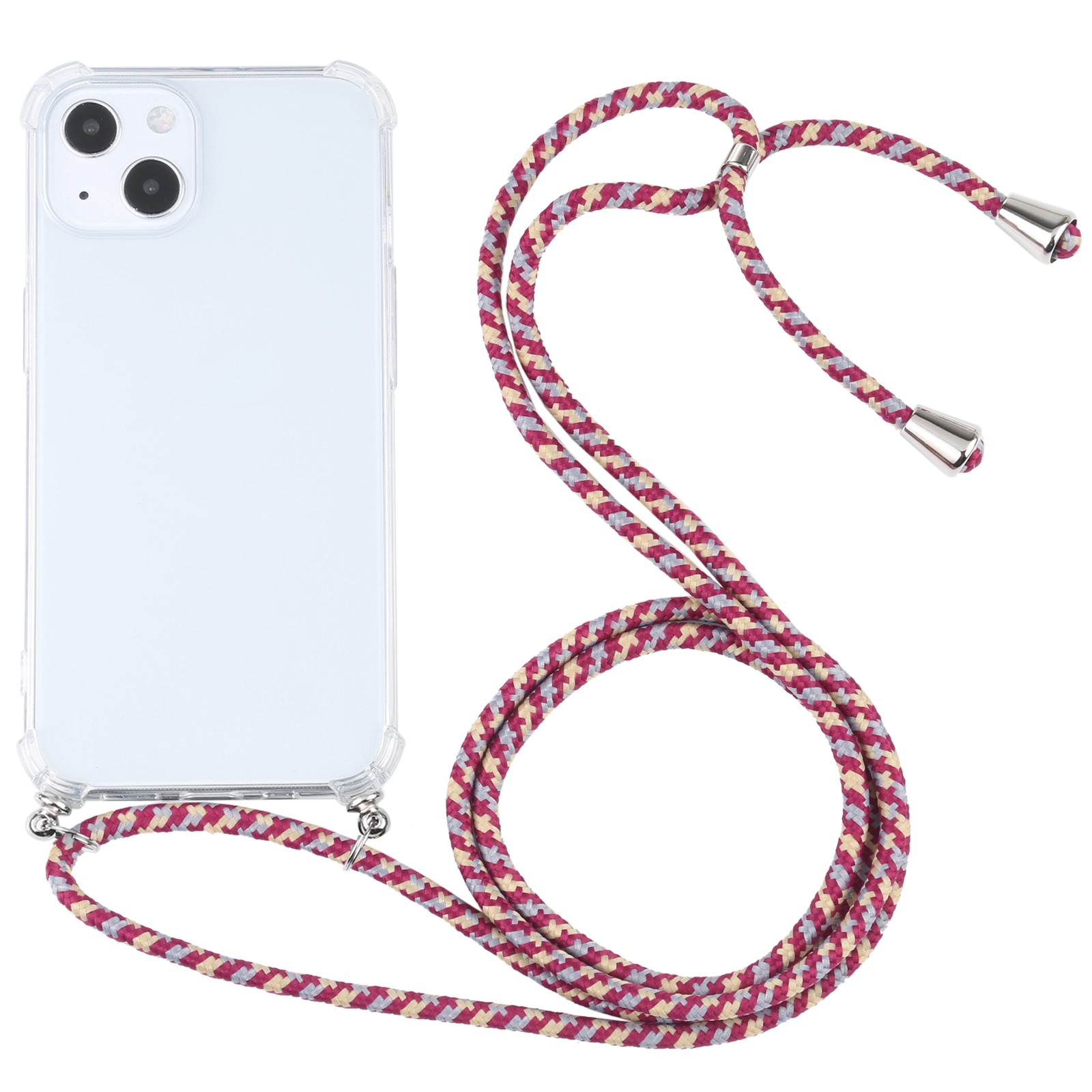 For iPhone 13 Four-corner Shockproof Transparent TPU Protective Case with Lanyard(Red Grey Yellow) - Shopkiz.com