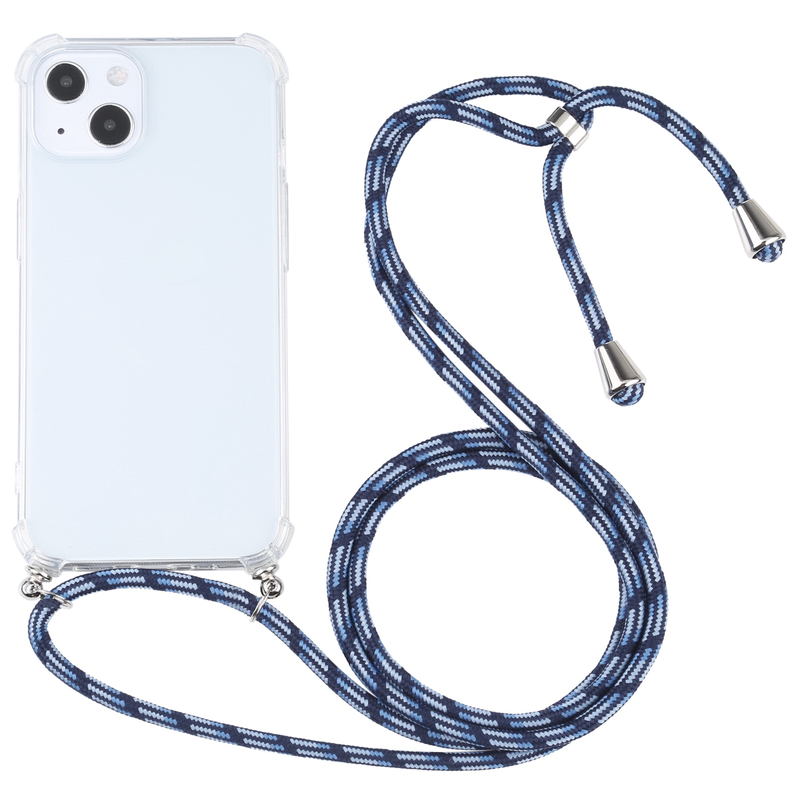 For iPhone 13 mini Four-corner Shockproof Transparent TPU Protective Case with Lanyard (Colorful Blue) - Shopkiz.com