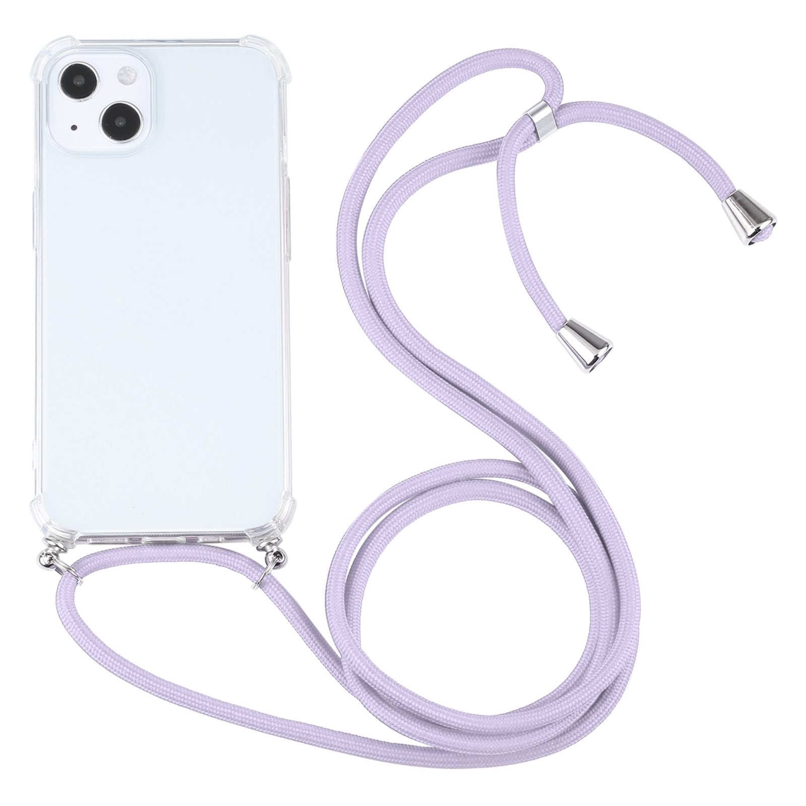For iPhone 13 mini Four-corner Shockproof Transparent TPU Protective Case with Lanyard (Light Purple) - Shopkiz.com