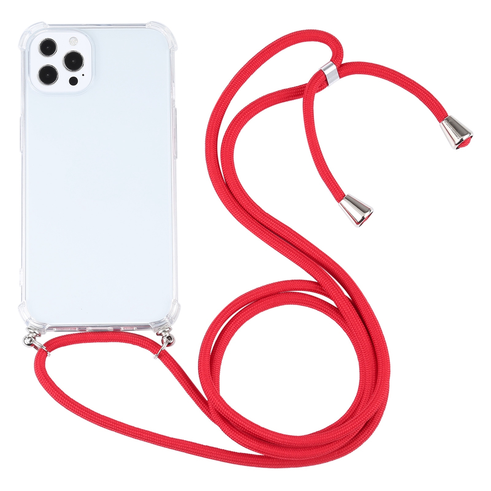 For iPhone 13 Pro Four-corner Shockproof Transparent TPU Protective Case with Lanyard (Red) - Shopkiz.com