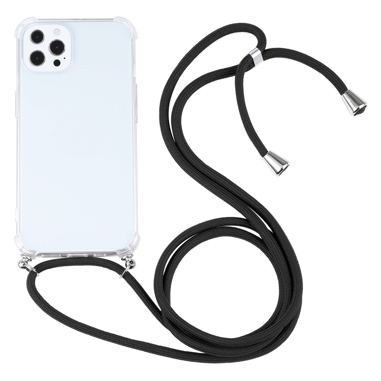 For iPhone 13 Pro Four-corner Shockproof Transparent TPU Protective Case with Lanyard (Black) - Shopkiz.com