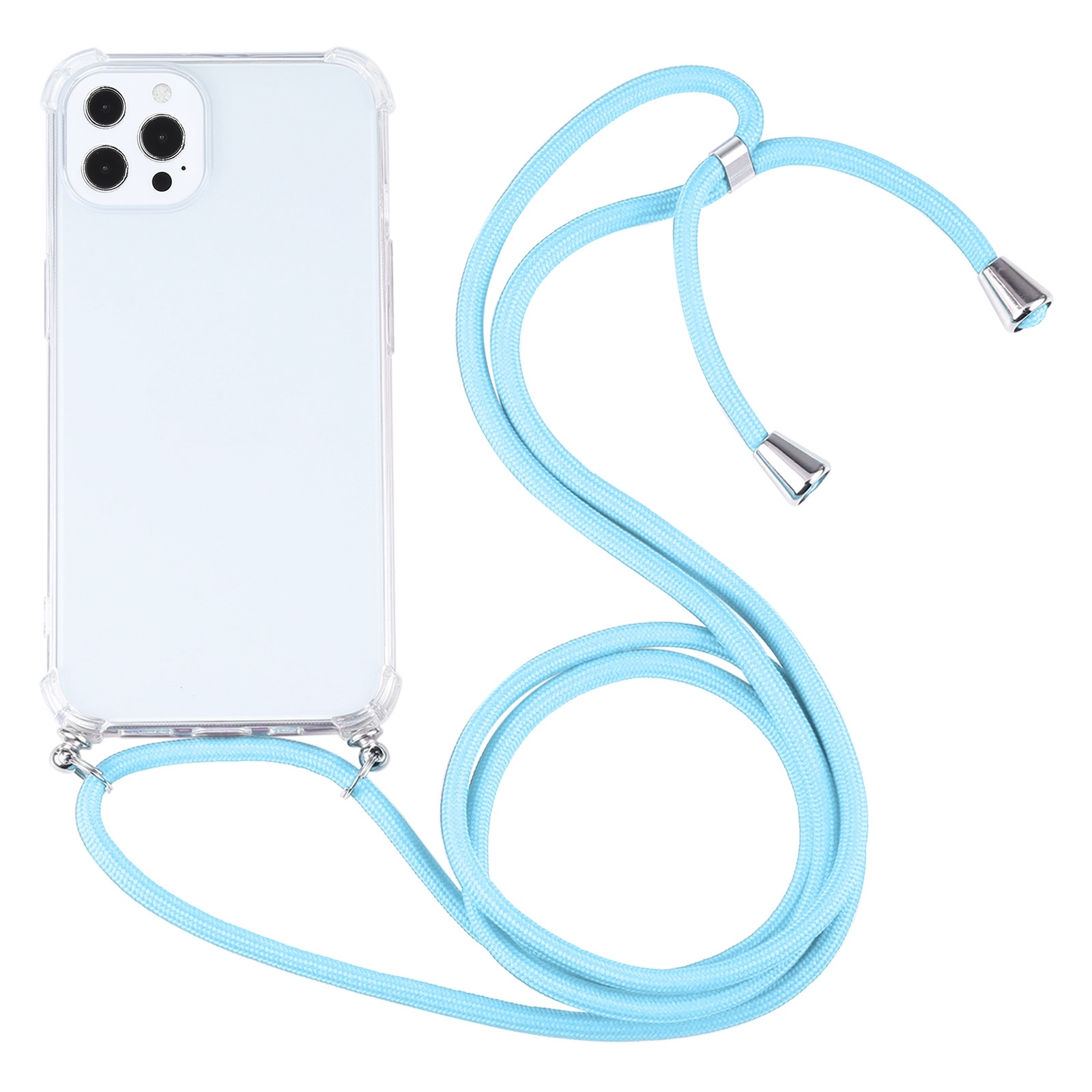 For iPhone 13 Pro Four-corner Shockproof Transparent TPU Protective Case with Lanyard (Lake Blue) - Shopkiz.com