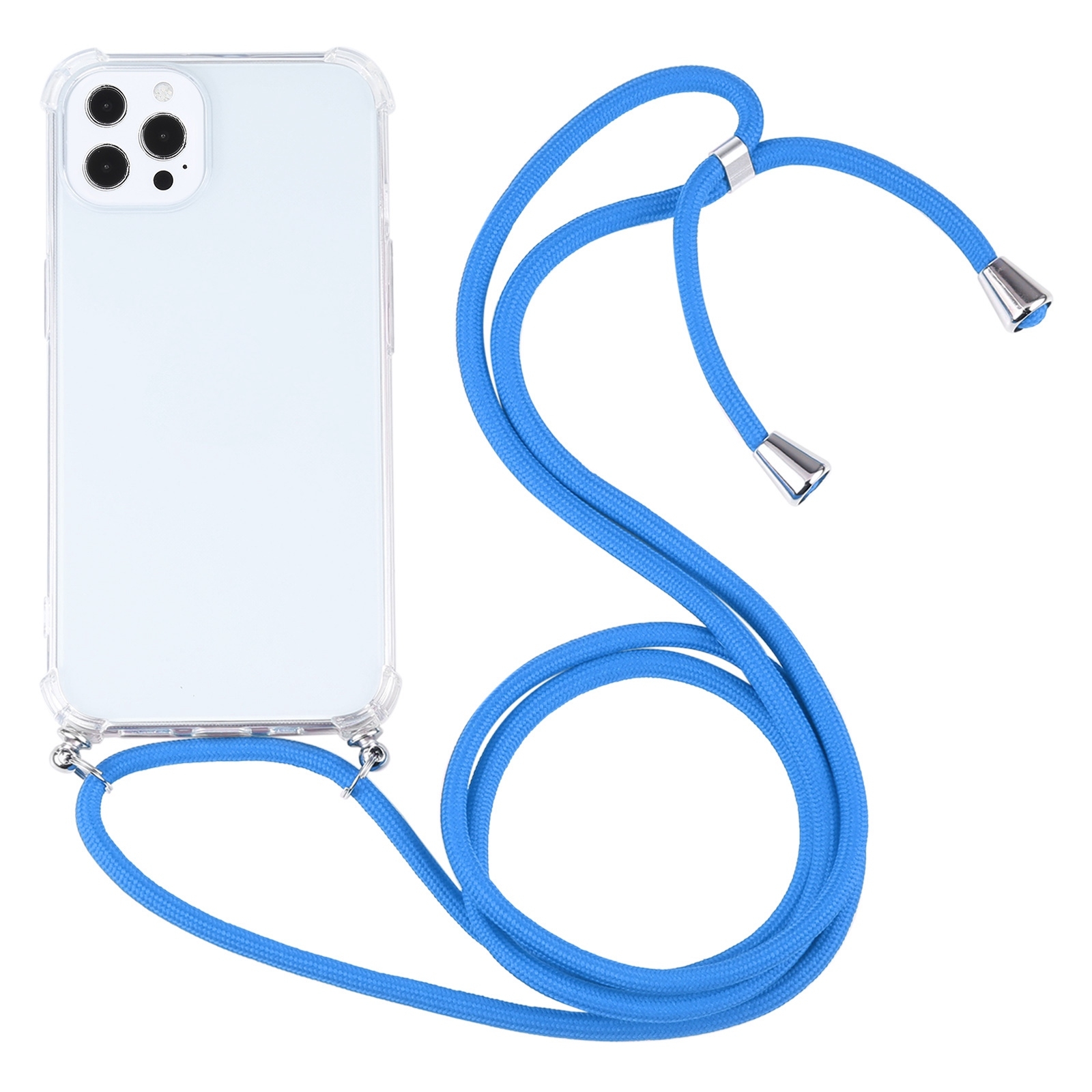 For iPhone 13 Pro Max Four-corner Shockproof Transparent TPU Protective Case with Lanyard (Blue) - Shopkiz.com
