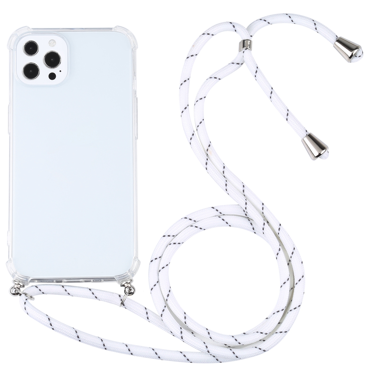 For iPhone 13 Pro Max Four-corner Shockproof Transparent TPU Protective Case with Lanyard (White Thin Black) - Shopkiz.com