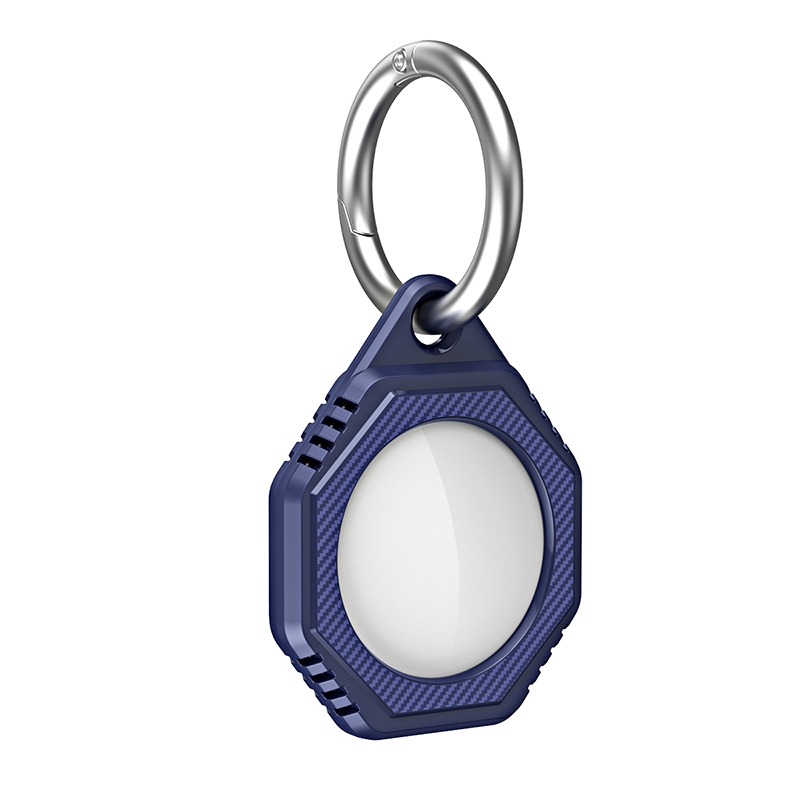 Octagonal Style Anti-scratch Shockproof Carbon Fiber TPU Case with Keychain Ring Loop For AirTag 2nd Gen / AirTag 1st Gen(Blue) - Shopkiz.com