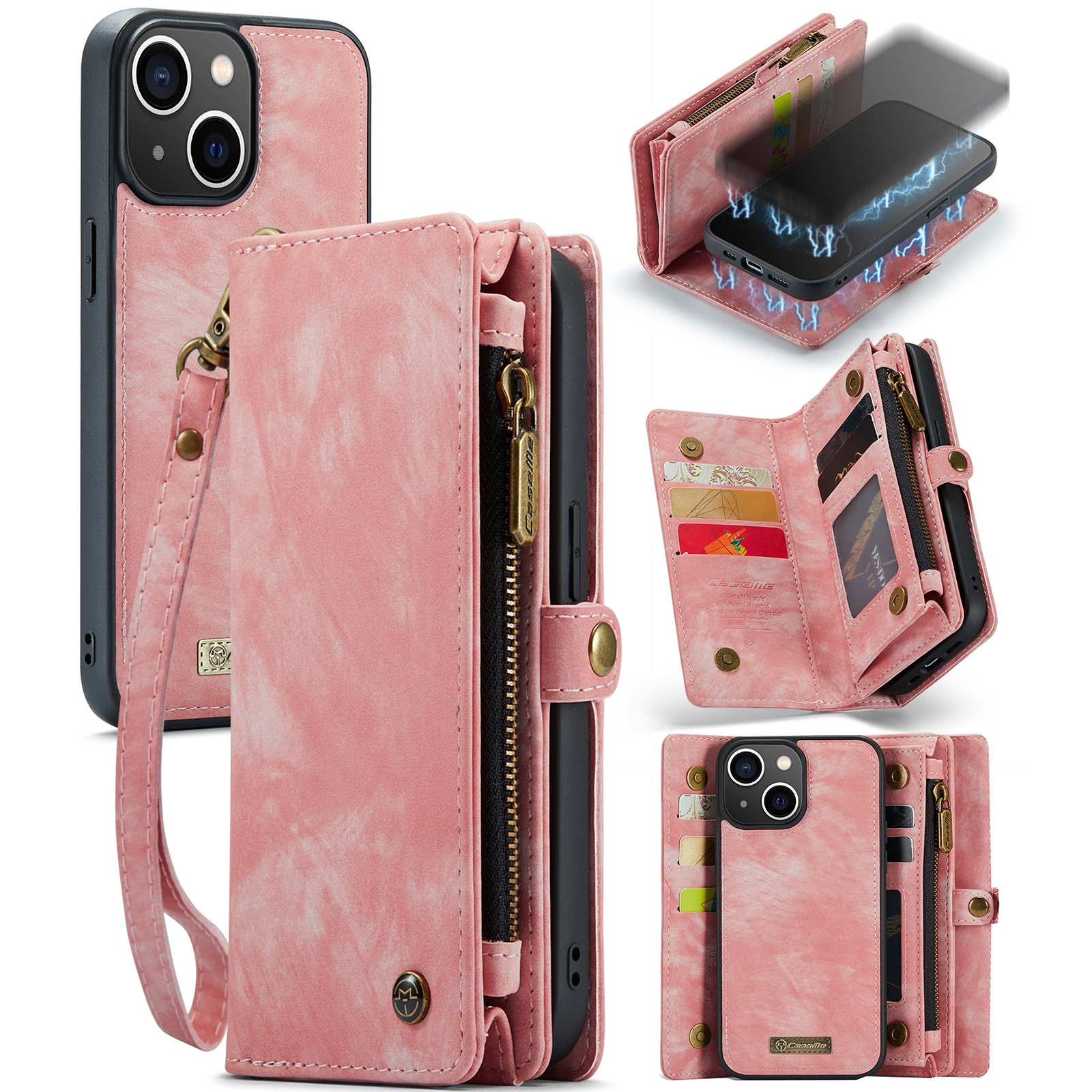 For iPhone 13 mini CaseMe-008 Detachable Multifunctional Horizontal Flip Leather Case(Pink) - Shopkiz.com