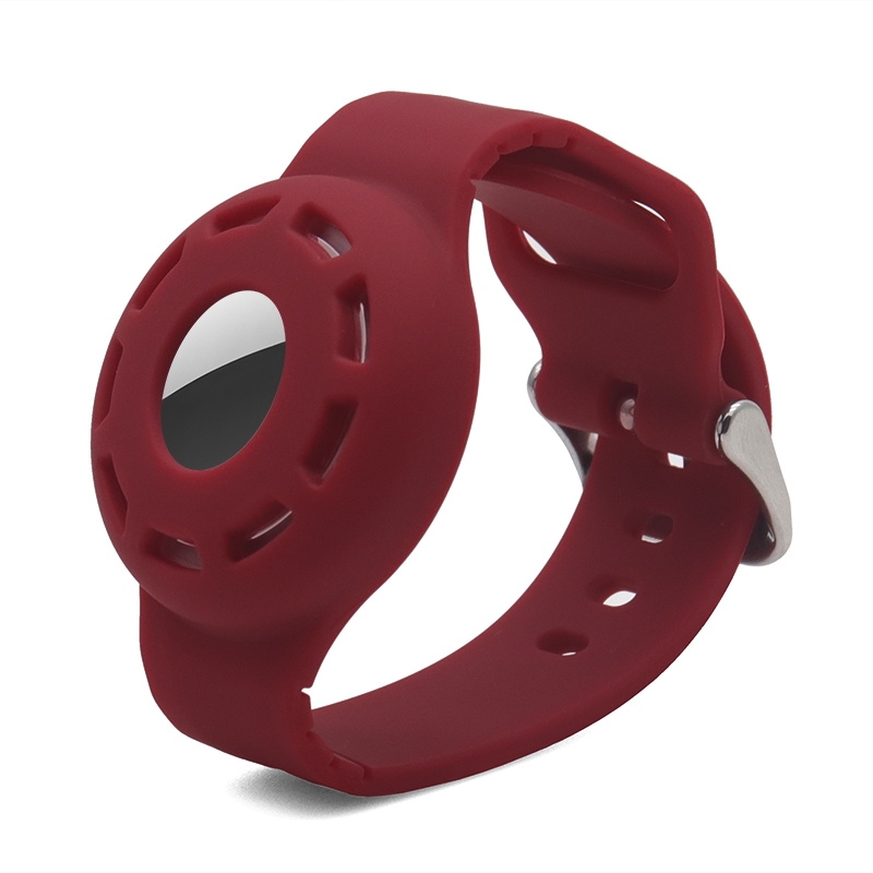 Anti-scratch Shockproof Silicone Bracelet Strap Protective Cover Case For AirTag 2nd Gen / AirTag 1st Gen(Wine Red) - Shopkiz.com