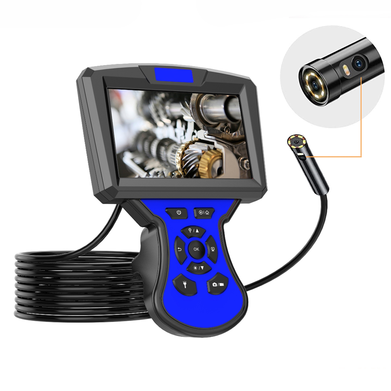 M50 1080P 5.5mm Dual Lens HD Industrial Digital Endoscope with 5.0 inch IPS Screen, Cable Length:1m Hard Cable(Blue) - Shopkiz.com