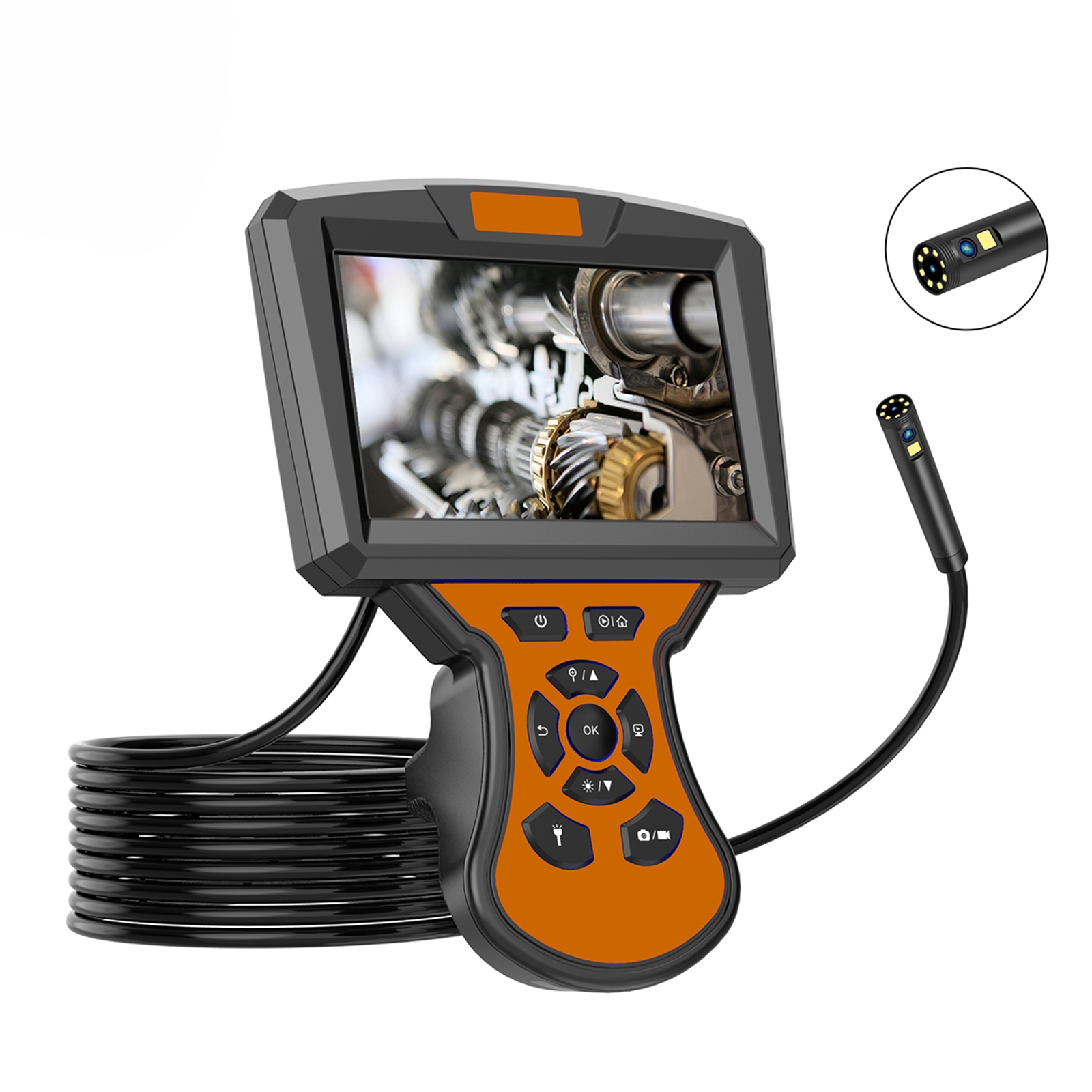 M50 1080P 8mm Dual Lens HD Industrial Digital Endoscope with 5.0 inch IPS Screen, Cable Length:10m Hard Cable(Orange) - Shopkiz.com