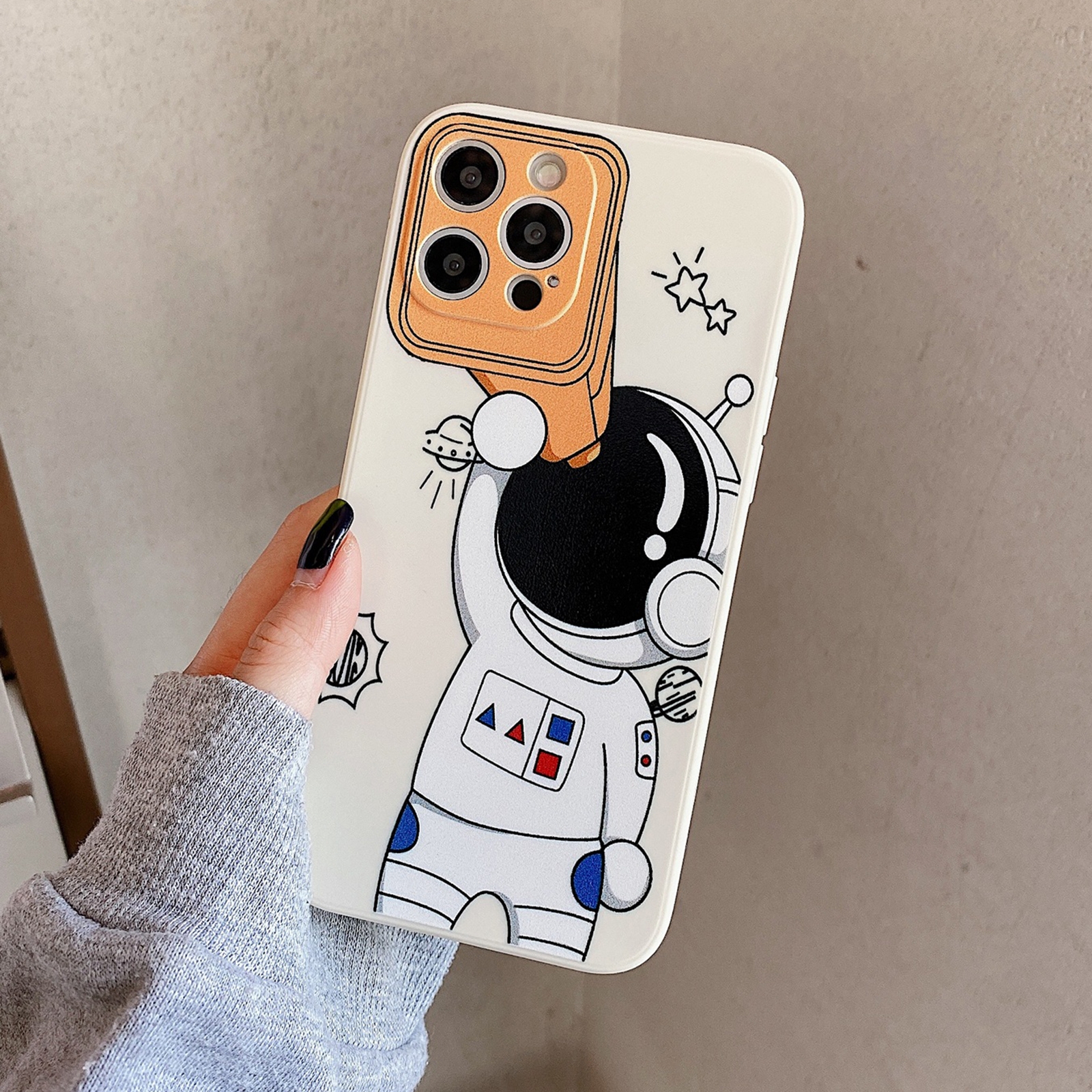 For iPhone 12 Spaceman Binoculars Shockproof Protective Case(Beige) - Shopkiz.com