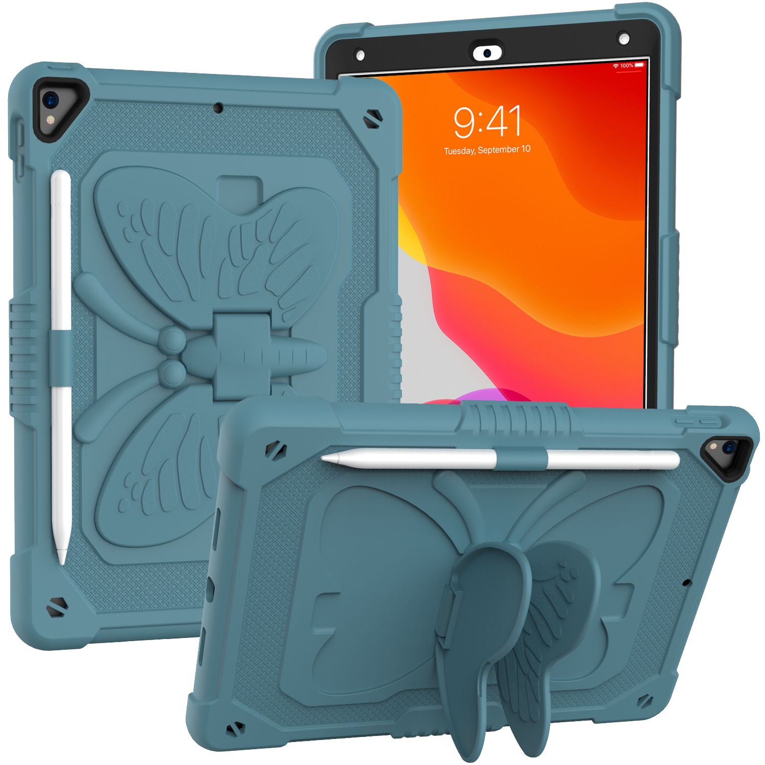 Pure Color PC + Silicone Anti-drop Protective Case with Butterfly Shape Holder & Pen Slot For iPad 10.2 2021 & 2020 & 2019 / Air 3 10.5 inch(Dark