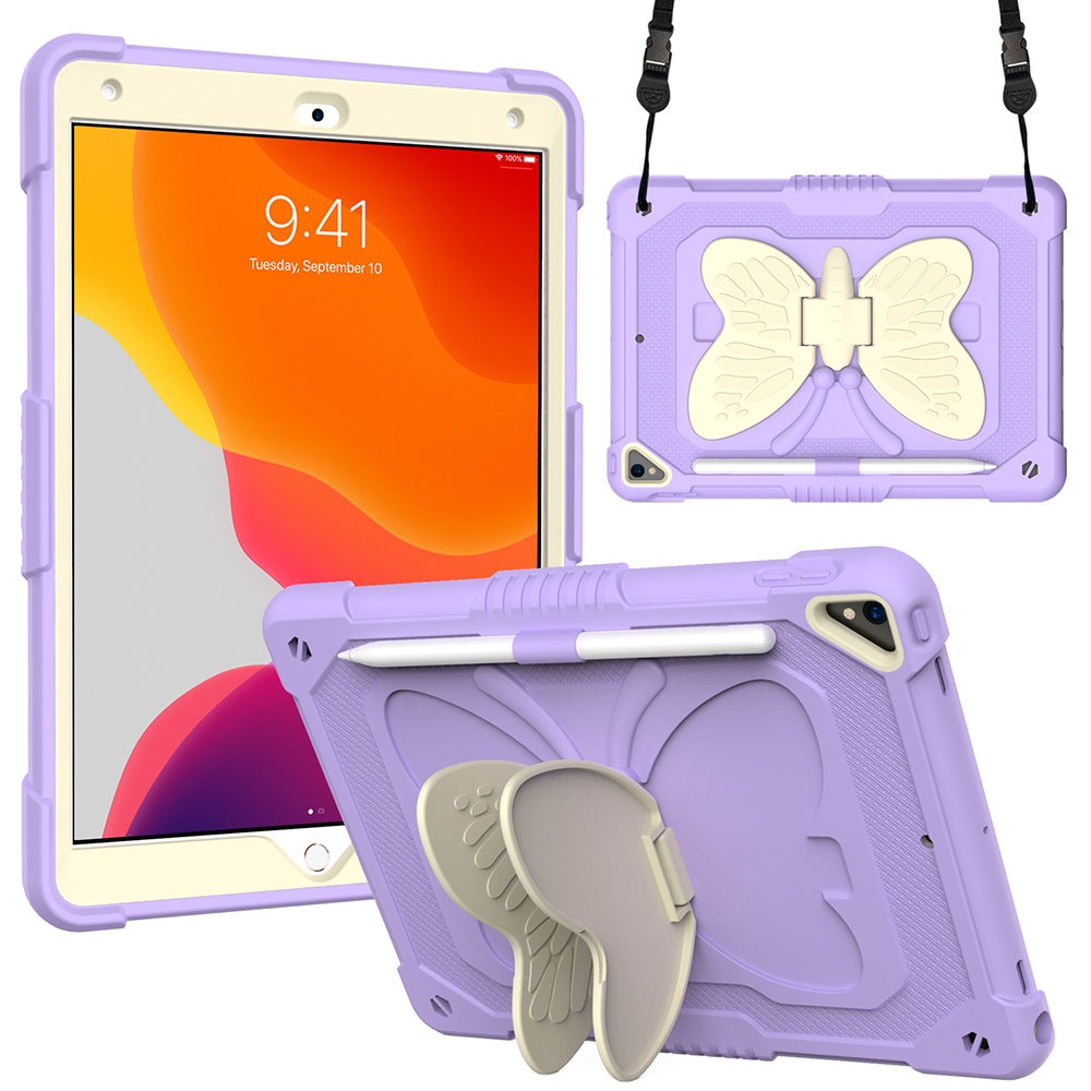 Beige PC + Silicone Anti-drop Protective Case with Butterfly Shape Holder & Pen Slot For iPad 10.2 2021 & 2020 & 2019 / Air 3 10.5 inch(Beige + Light