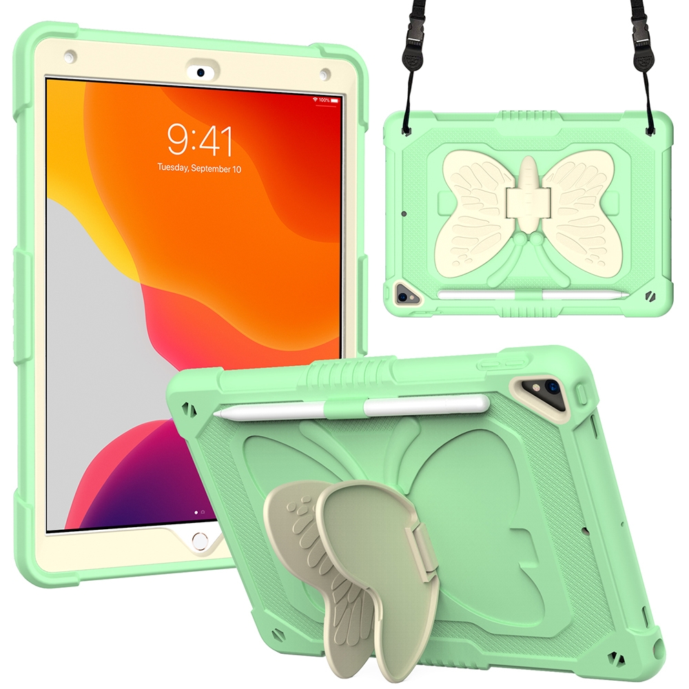 Beige PC + Silicone Anti-drop Protective Case with Butterfly Shape Holder & Pen Slot For iPad 10.2 2021 & 2020 & 2019 / Air 3 10.5 inch(Beige + Fresh