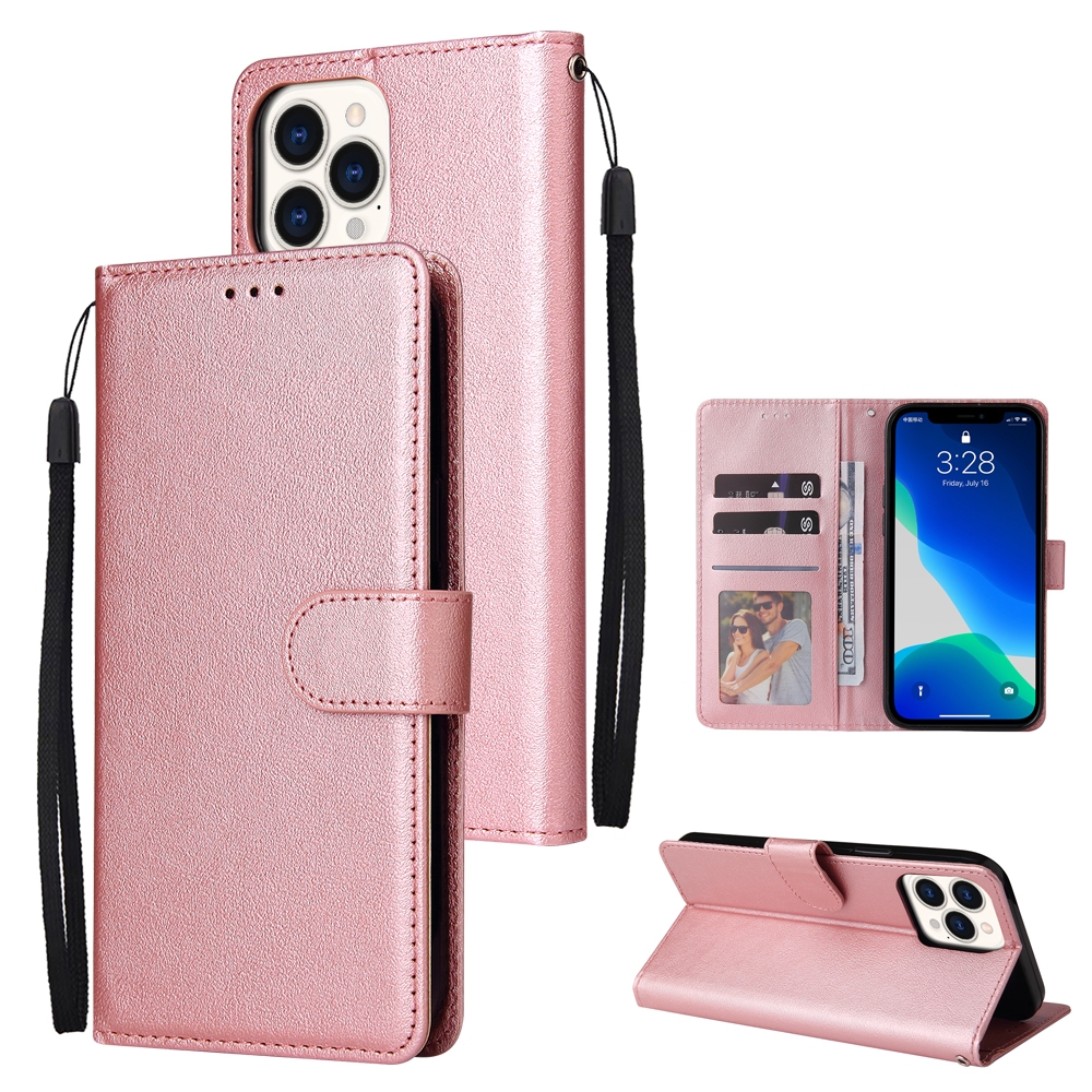 For iPhone 13 mini Multifunctional Horizontal Flip Leather Case, with Three Card Slot & Holder & Photo Frame & Lanyard (Rose Gold) - Shopkiz.com