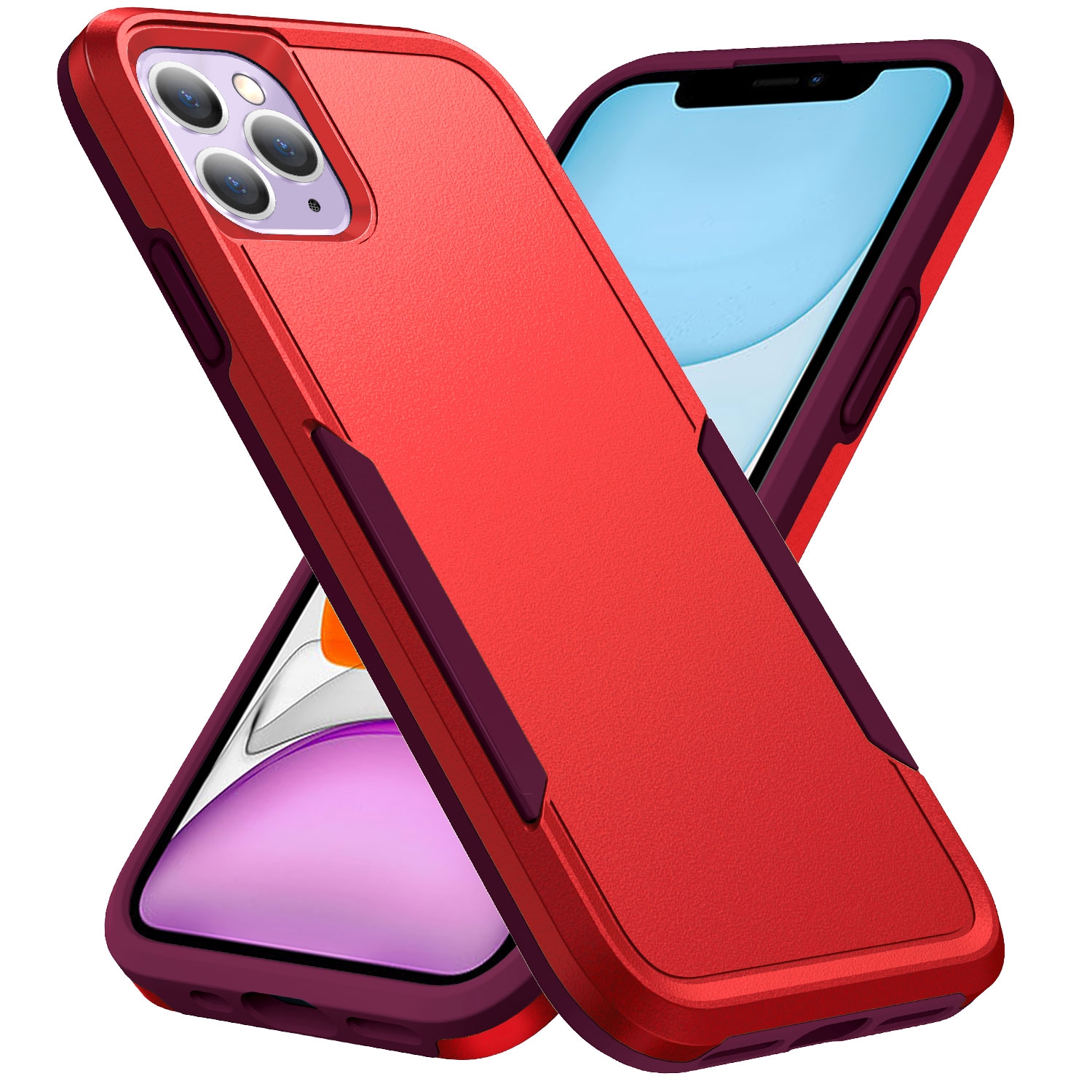 For iPhone 11 Pro Max Pioneer Armor Heavy Duty Shockproof Phone Case (Red) - Shopkiz.com