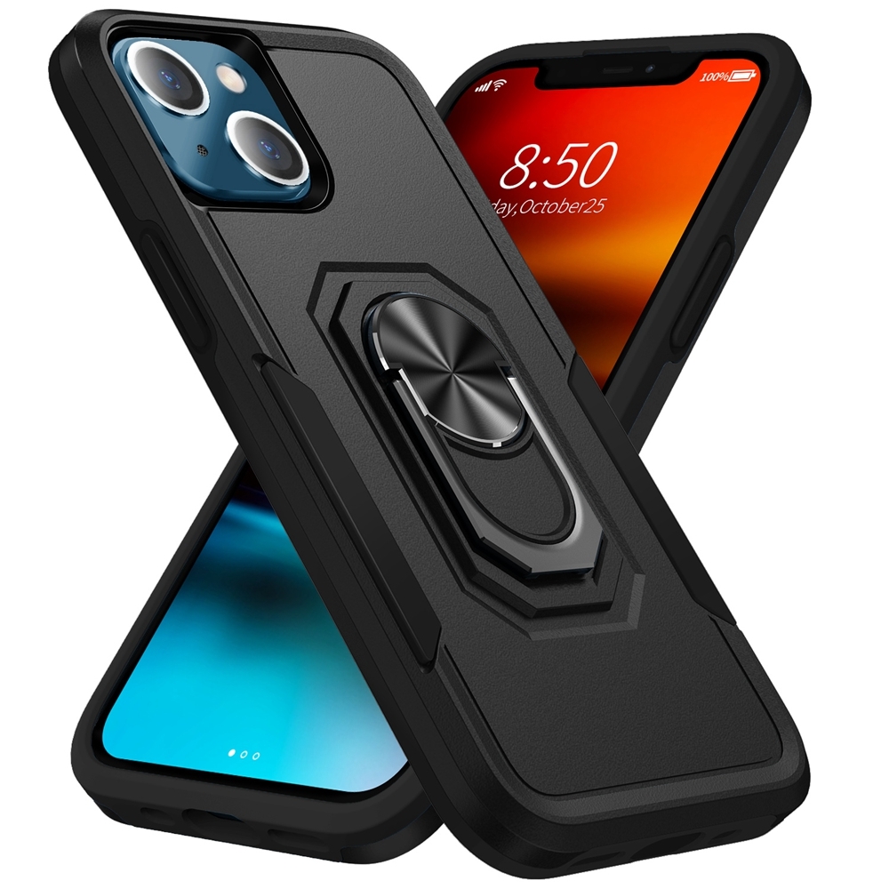 For iPhone 13 mini Ring Kickstand Heavy Duty Shockproof Phone Case (Black) - Shopkiz.com