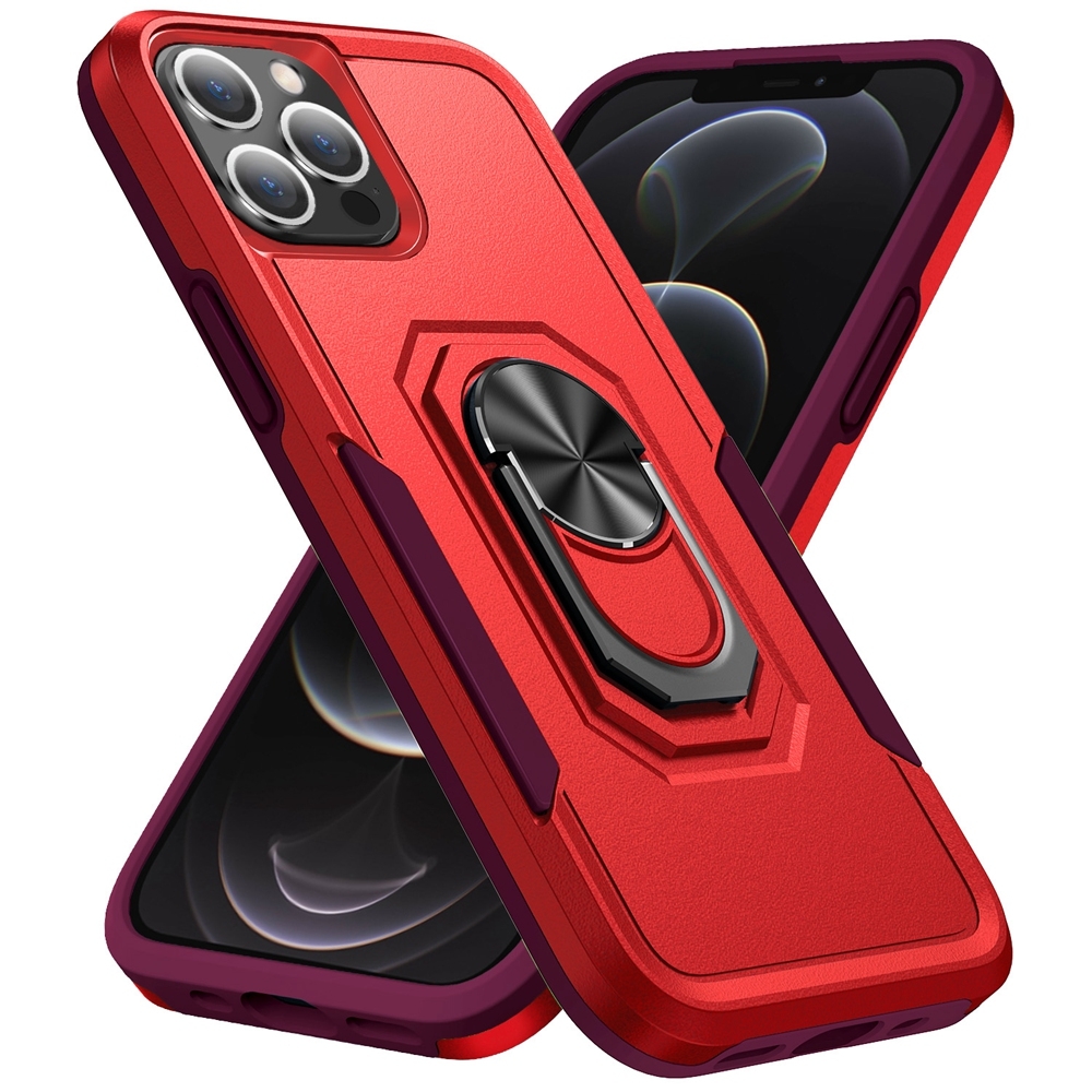 For iPhone 12 / 12 Pro Ring Kickstand Heavy Duty Shockproof Phone Case(Red) - Shopkiz.com
