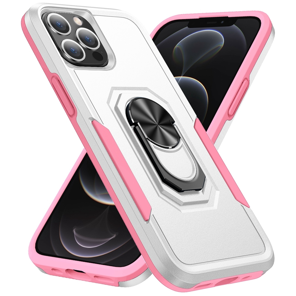For iPhone 12 Pro Max Ring Kickstand Heavy Duty Shockproof Phone Case(White) - Shopkiz.com