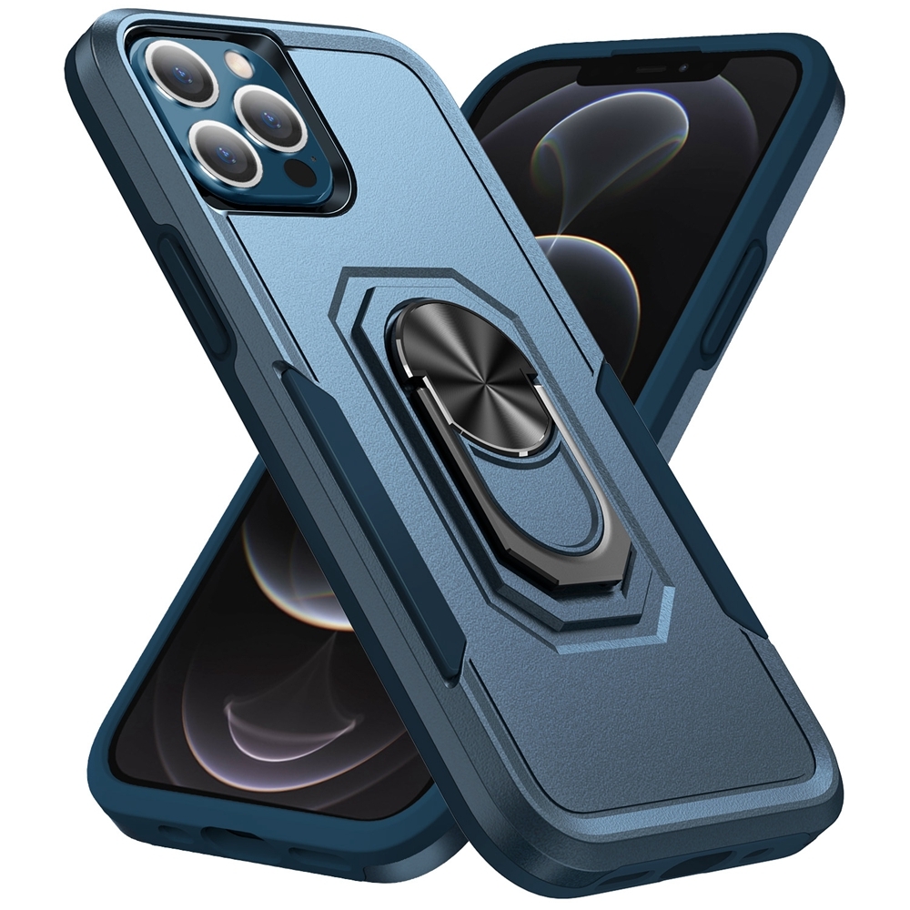 For iPhone 12 Pro Max Ring Kickstand Heavy Duty Shockproof Phone Case(Blue) - Shopkiz.com