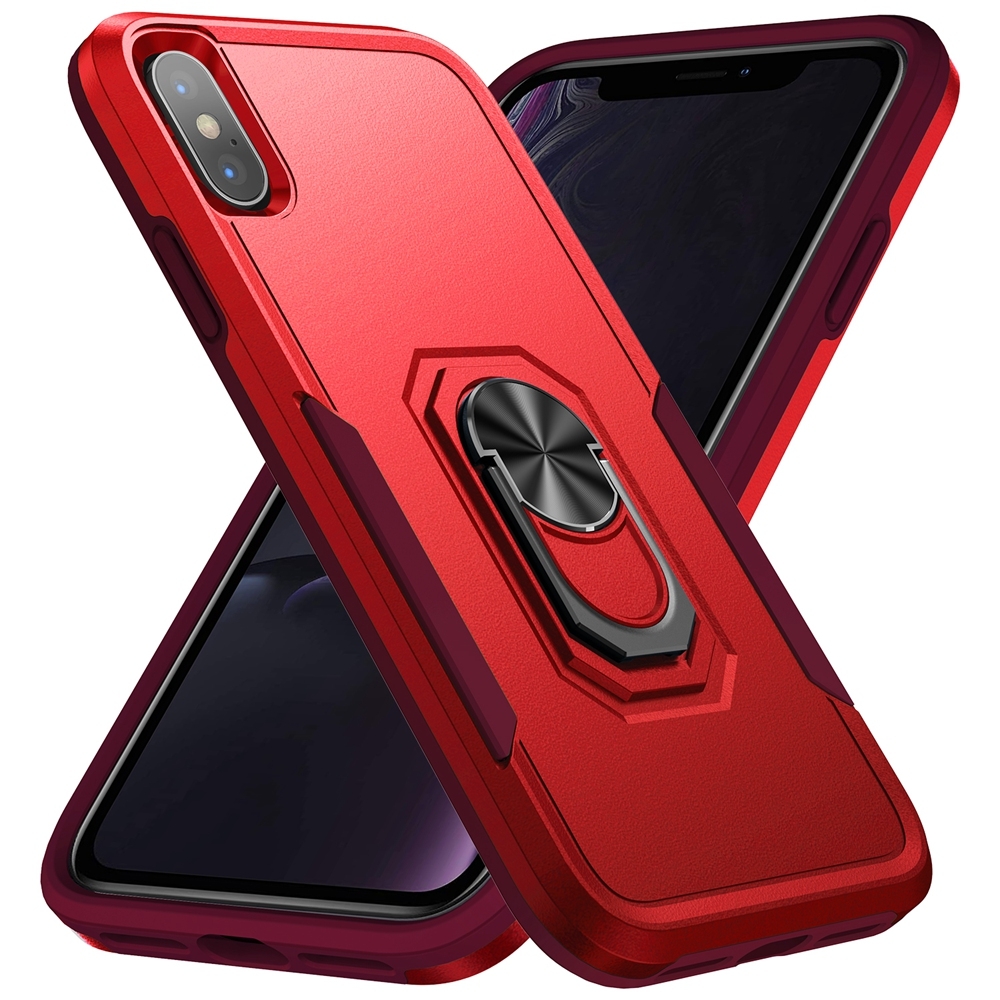 For iPhone X / XS Ring Kickstand Heavy Duty Shockproof Phone Case(Red) - Shopkiz.com